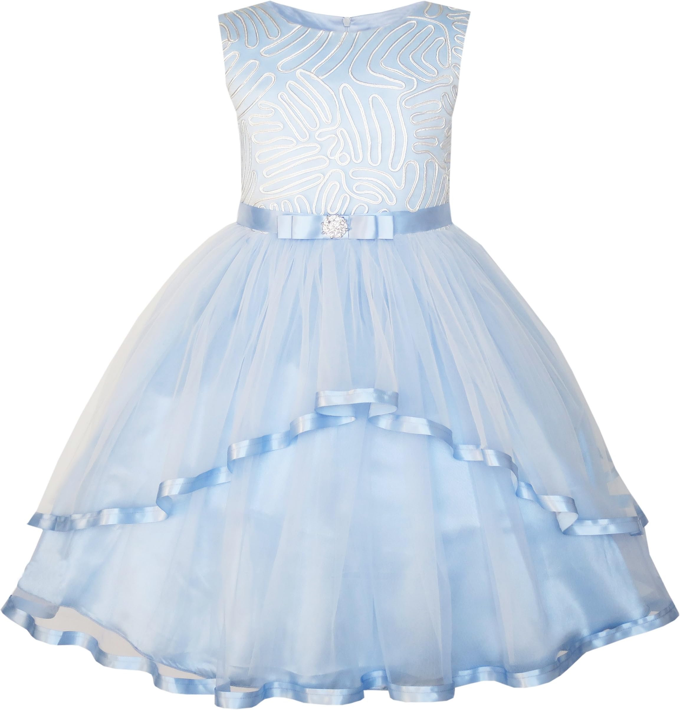 Sunny Fashion Flower Girls Dress Blue Belted Wedding Party Bridesmaid Size 4-12