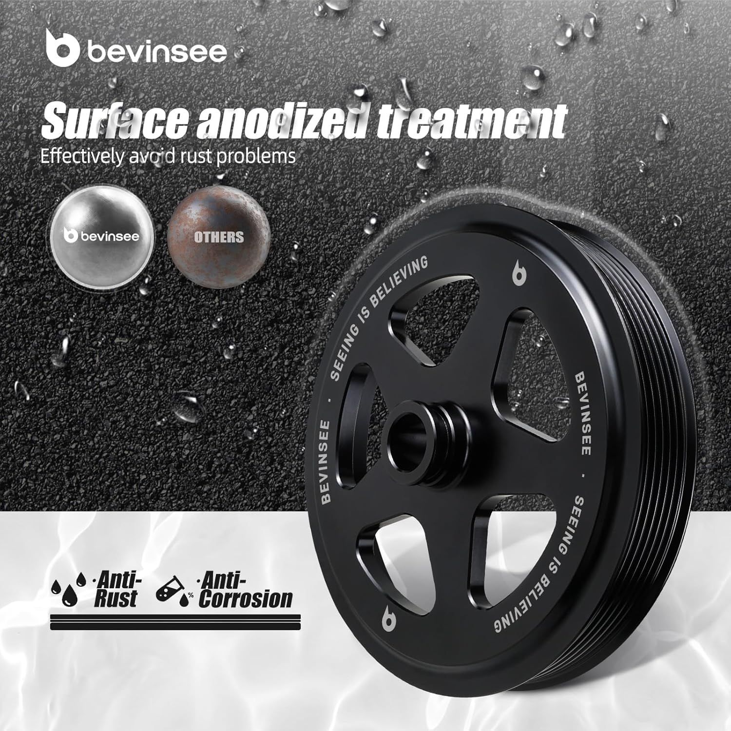 Bevinsee Power Steering Pulley Aluminum Compatible with Chevrolet Camaro Firebird 1998-2002 V8, for LS1 Engine, Replaced for 12559885