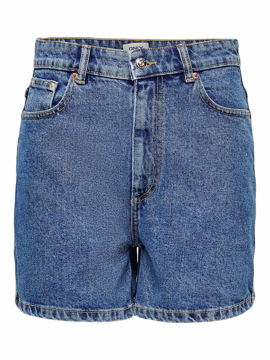 Only Women's Blue High Waist Mom Fit Denim Shorts - Denim Shorts - S - Shorts
