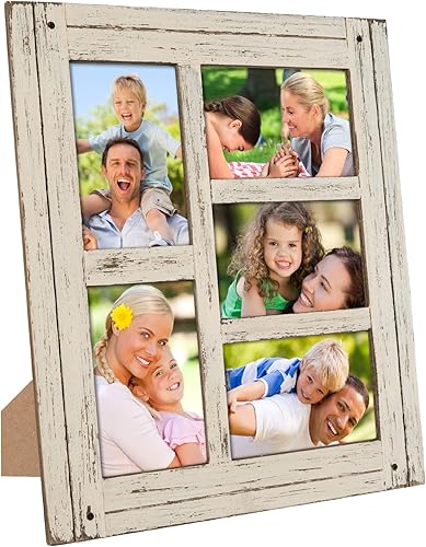 Excello Global Products - Marco de fotos para collage de madera rústica envejecida Capacidad para cinco fotos 4x6 - EGP-HD-0087