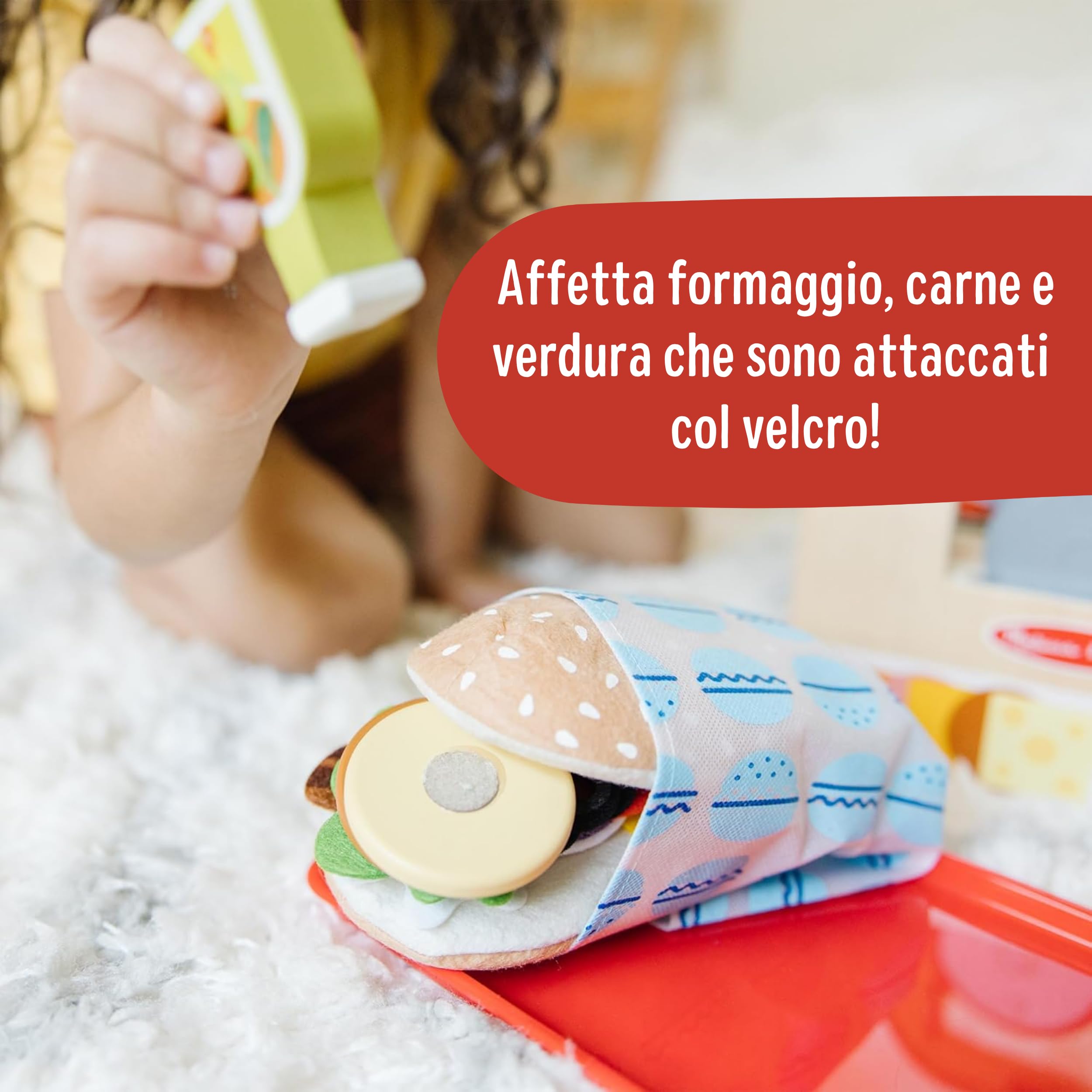 Melissa & Doug Banchetto degli Hamburger - Gioco Educativo in Legno, Cibo Giocattolo, Gioco di Imitazione Montessori, Gioco Creativo, Regalo per Bambini e Bambine, 3+ Anni - Certificati FSC