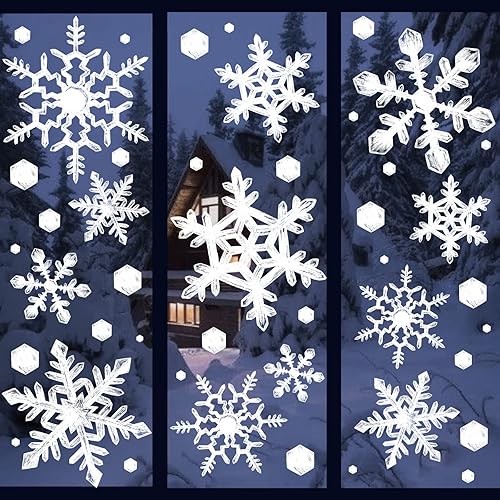Ivenf Decoraciones navideñas para interiores, 8 hojas de copos de nieve extra grandes para ventanas de cristal, copos de nieve de cristal blanco