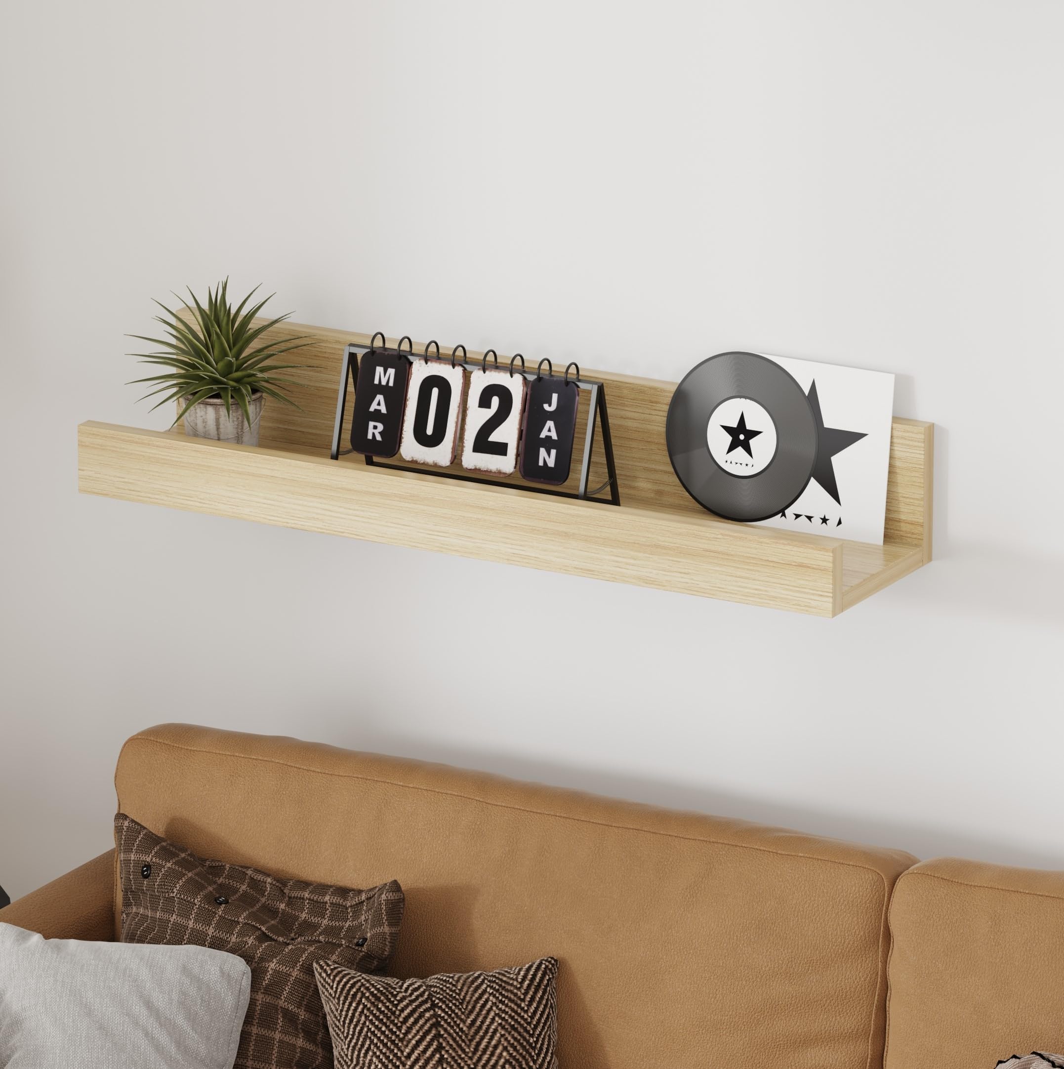 AVC Designs Floating Shelves, 60cm Shelves for wall, Wood Wall Shelves, Wooden Shelves for Bathroom, Bedroom, Office, Living Room, Kitchen, etc (1, Oak)