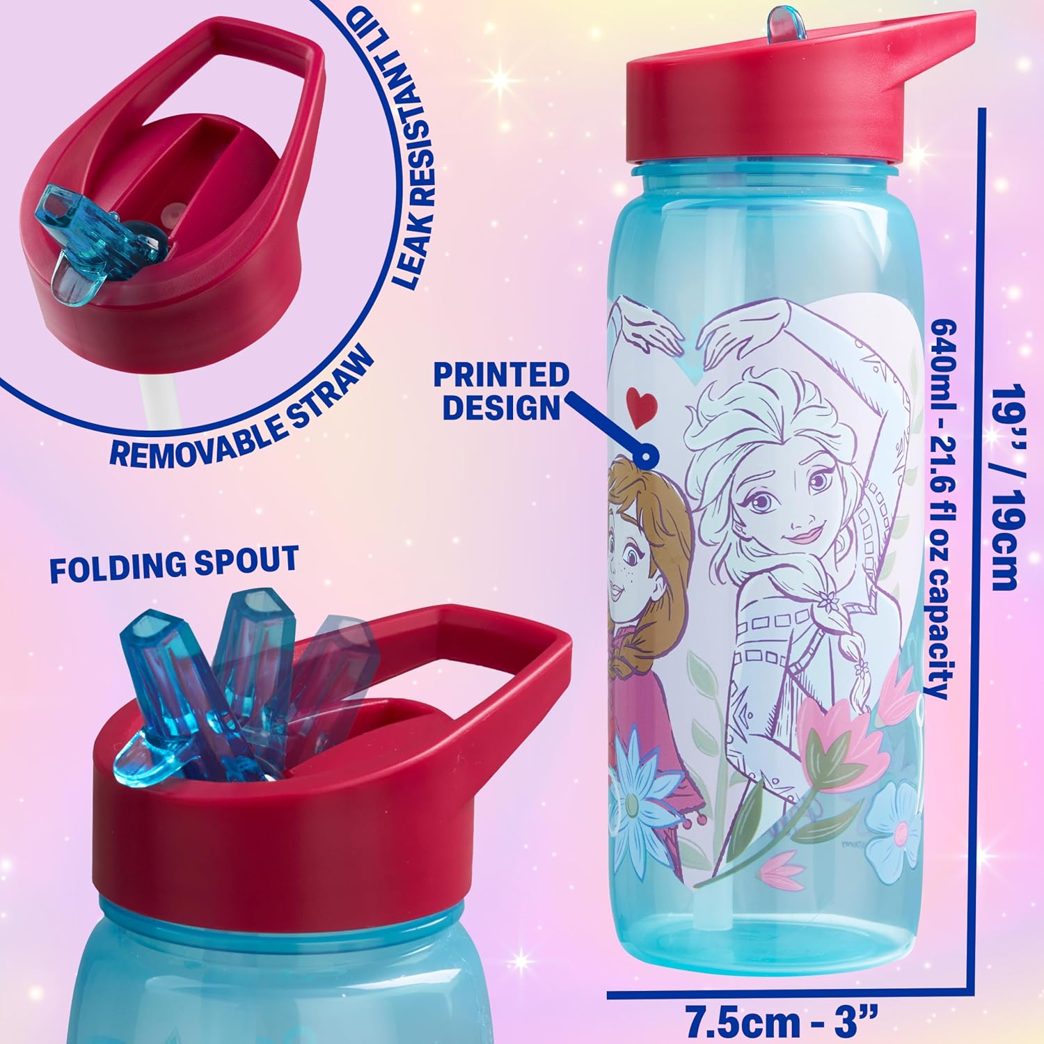 Get Trend Disney Frozen 2Pc Kids Lunch Box Set with 3 Compartment Bento Box & 21.6 fl oz Water Bottle with Straw, Lightweight BPA-Free Leak Proof, Elsa and Anna Gifts for Girls (Turquoise Frozen)
