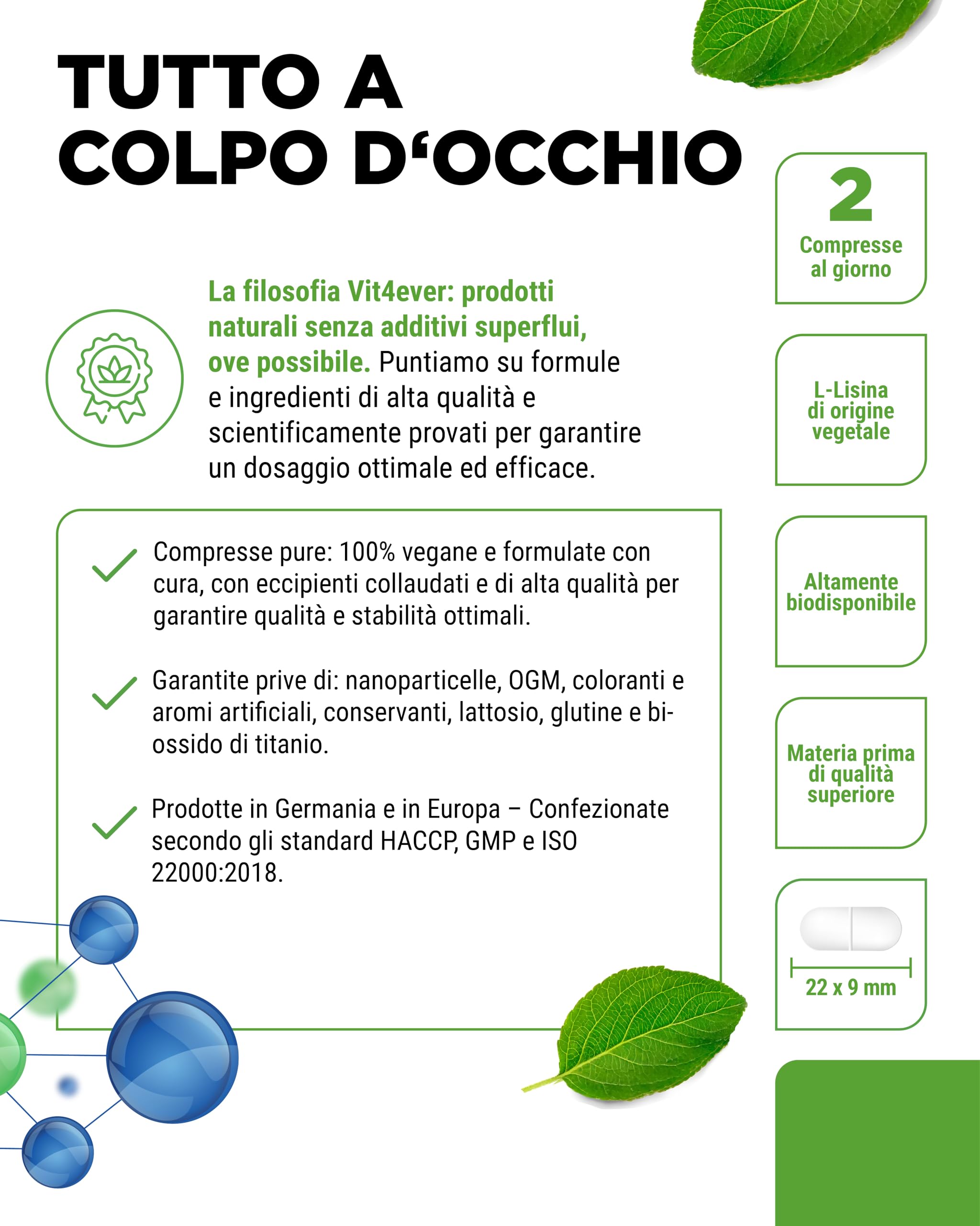 L-Lisina – 365 Compresse – Alto dosaggio con 2000 mg di L-Lisina HCL al giorno – Da fermentazione vegetale – Senza additivi indesiderati – Vegano