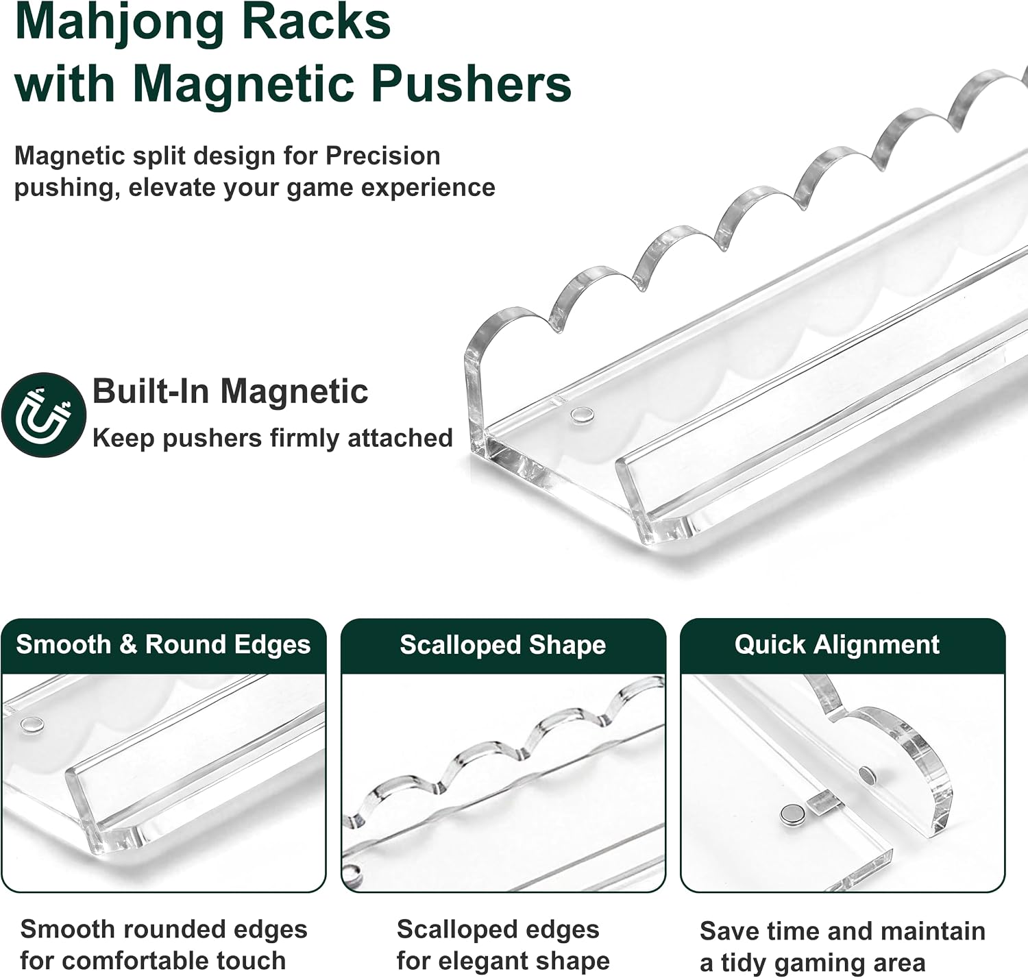Premium Acrylic Mahjong Racks with Pushers, Clear, Set of 4, 20 inch image 4
