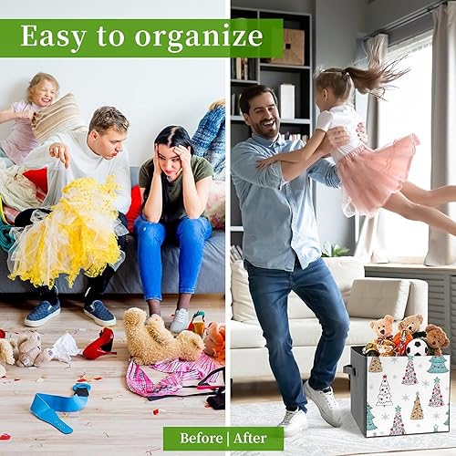 Miniatura 7 de Christmas Trees Snowflakess Storage Cubes, 11 Inch Fabric Bins with Double Handles,Closet Organizers for Shelves,Foldable,for Clothes,Toys