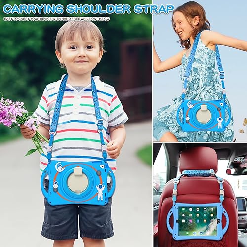 Miniatura 5 de BATYUE Funda para iPad de 65 generación de 9.7 pulgadas con soporte para lápiz soporte giratorio 360 y correa para el hombro, funda a prueba de