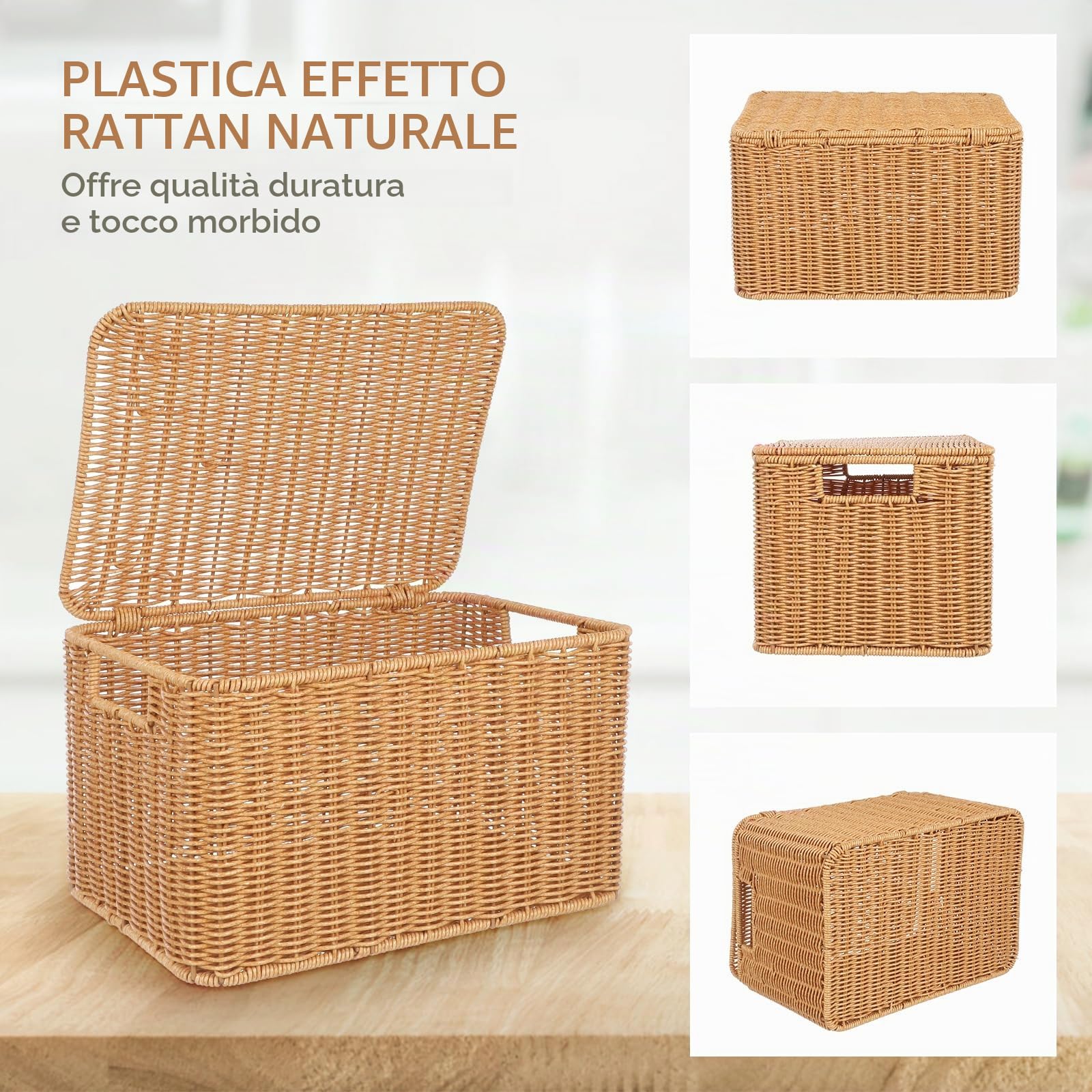 Cesto Intrecciato Con Coperchio E Struttura Metallo Organizer Multifunzionale Per Abbigliamento E Giocattoli Cesta Decorativa Per Stoccaggio Dimensioni Medie