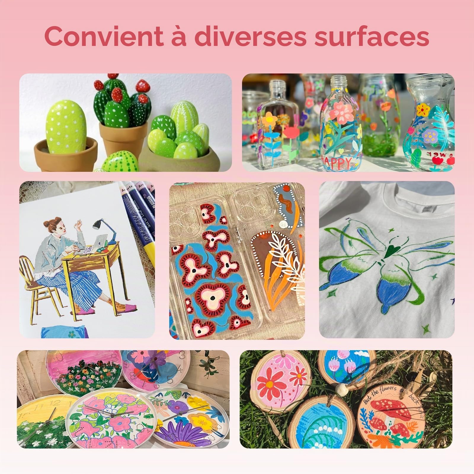 Arrtx Lot de 48 marqueurs acryliques Simptap - Forte opacité - Pointe pinceau - Marqueurs de peinture acrylique pour peinture sur roche, bricolage, artisanat