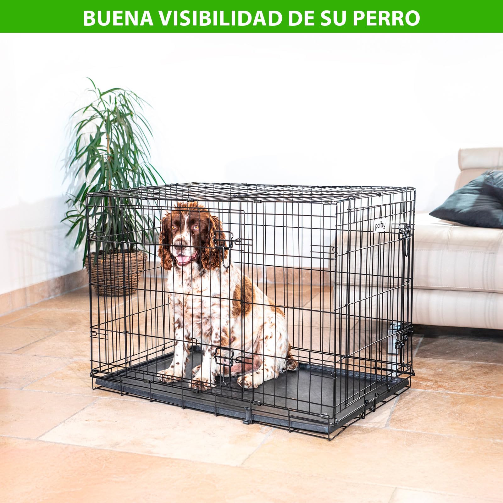 Jaula para Perro FortressooL, transportín para Perro y Cachorro 90x60x67 cm, Plegable, 2 Puertas, Bandeja extraíble, Uso Interior, garantía de 5 años