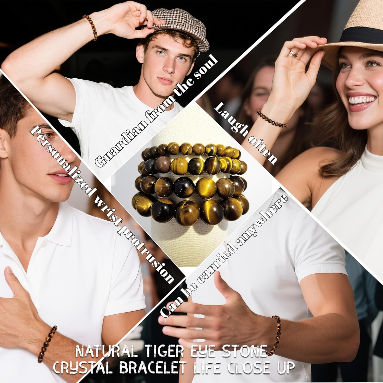 Natural Crystal Stone Golden Tiger's Eye Bracelet Black Obsidian Round Bead Elastic Energy Healing Bracelet for Men and Women Small, Medium, Large 6mm 8mm 10mm 12mm - Image 8