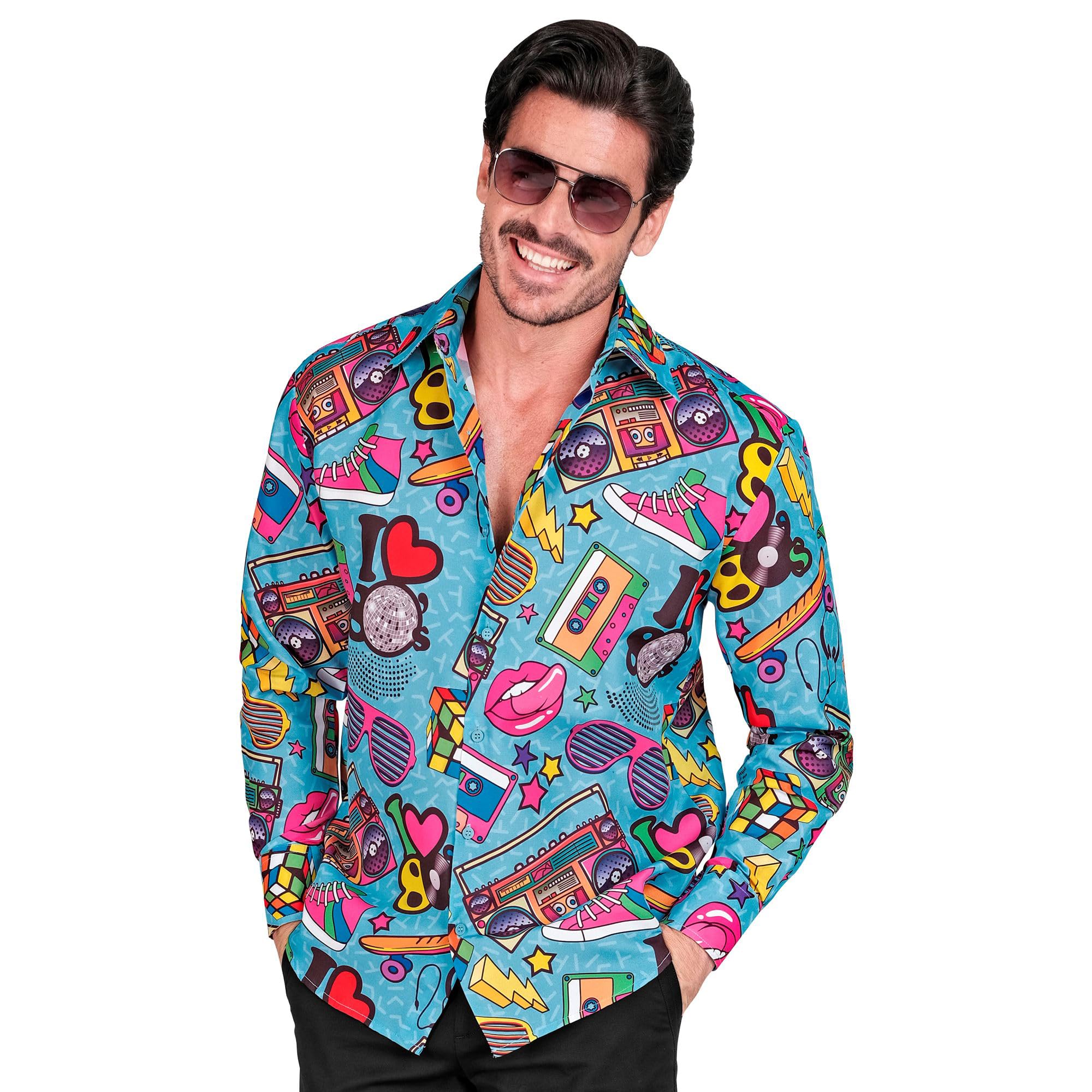 Widmann - Party Fashion Shirt, 80s Outfit, Men's Shirt, Long Sleeve, Showmen, Disco Fever, Multicoloured, L-XL - Image 2