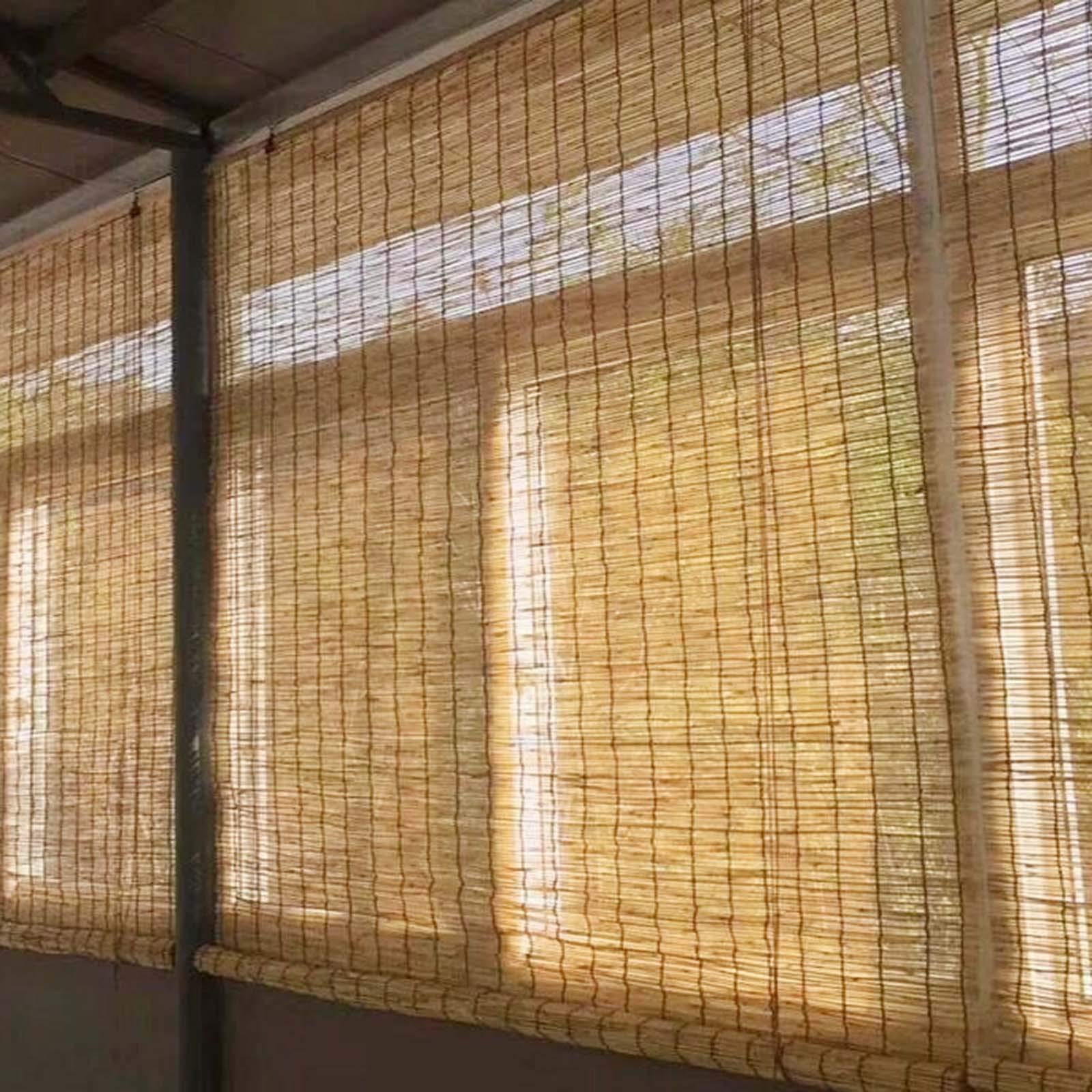 Roleta zwijane, rolety bambusowe w stylu retro, naturalna zasłona trzcinowa, rzymskie żaluzje do dekoracji przegrody domowej, ręcznie tkane żaluzje ze słomką, do izolacji cieplnej i wentylacji, 60 x 200 cm
