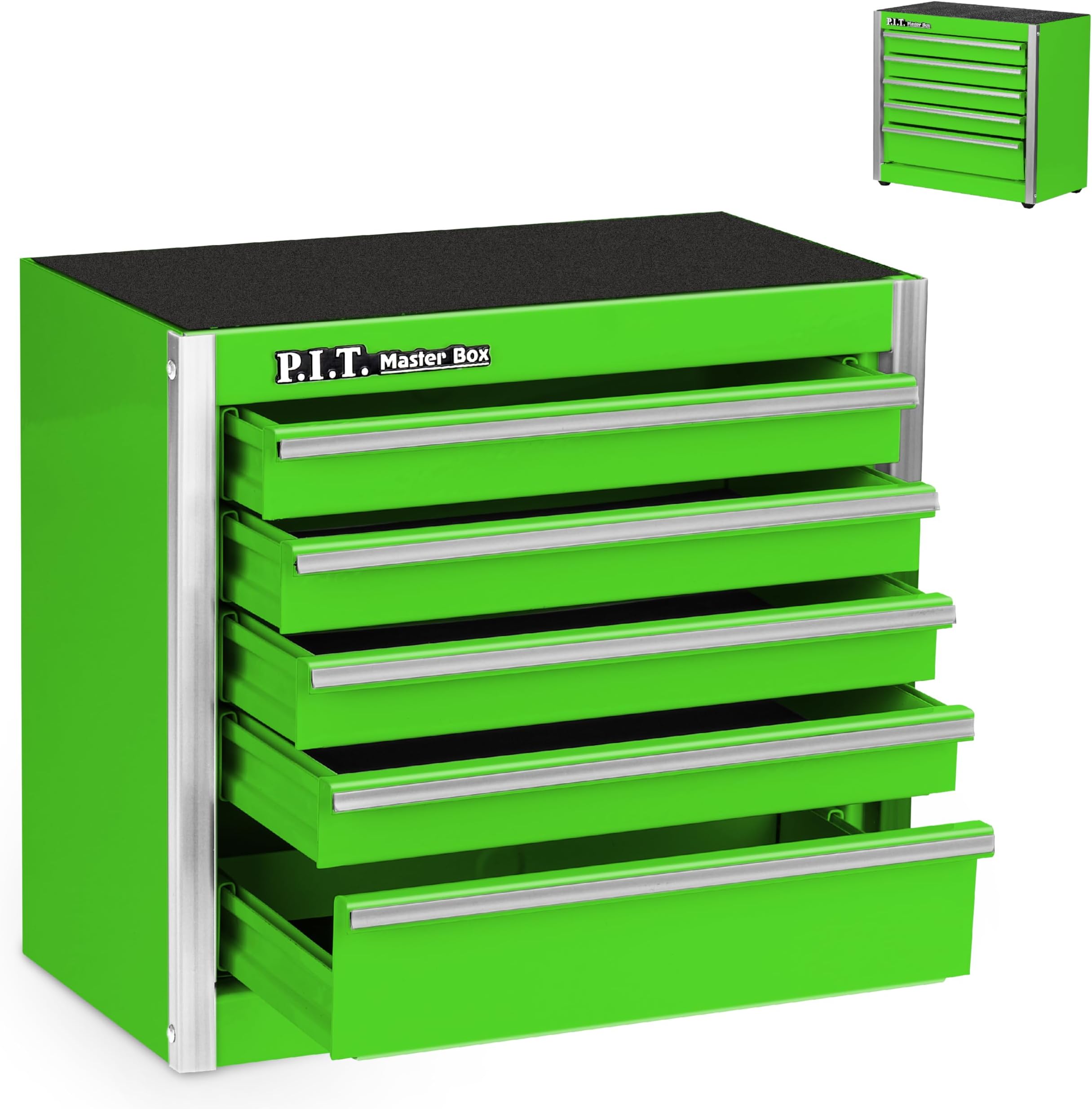 P.I.T. Portable Five-Drawer Steel Tool Box, Green Hand Carry Tool Cases for Tools Storage