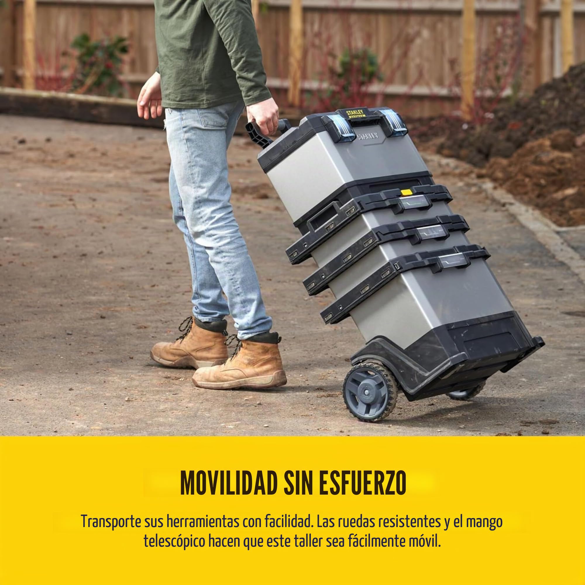 STANLEY FATMAX Taller Móvil Metálico, Carro de Herramientas, Caja Versátil para Piezas Pequeñas y Grandes, Ruedas 17cm, Cierres Metálicos Antioxidantes, 1-95-622