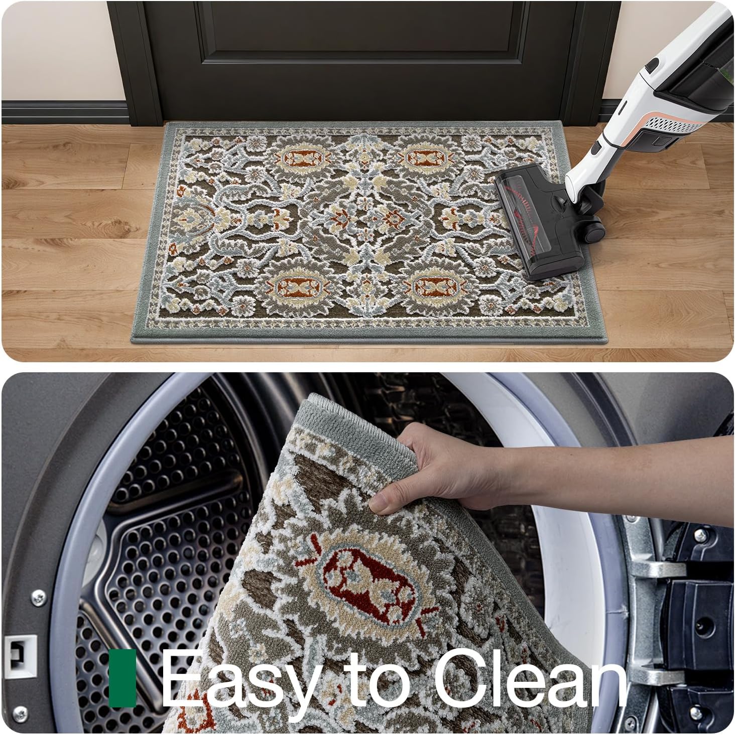 LUMI Indoor Door Mat for Entrance 20x32, Luxury Front Doormat with Non-Slip Latex Rubber Backing, Soft Washable Dirt Trapper, Flower Whipser (Rolled Package) - Image 8