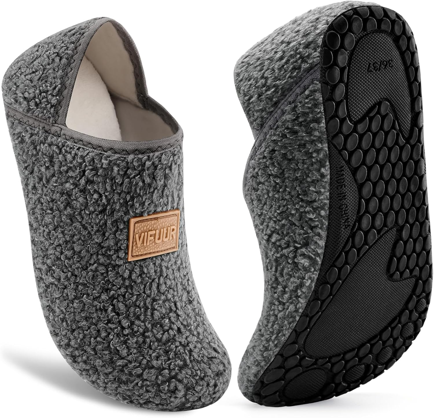 VIFUUR House Slippers for Women Men Slip on Indoor Barefoot Slipper Socks Fuzzy Cozy Sock Shoes for Home Bedroom Travel