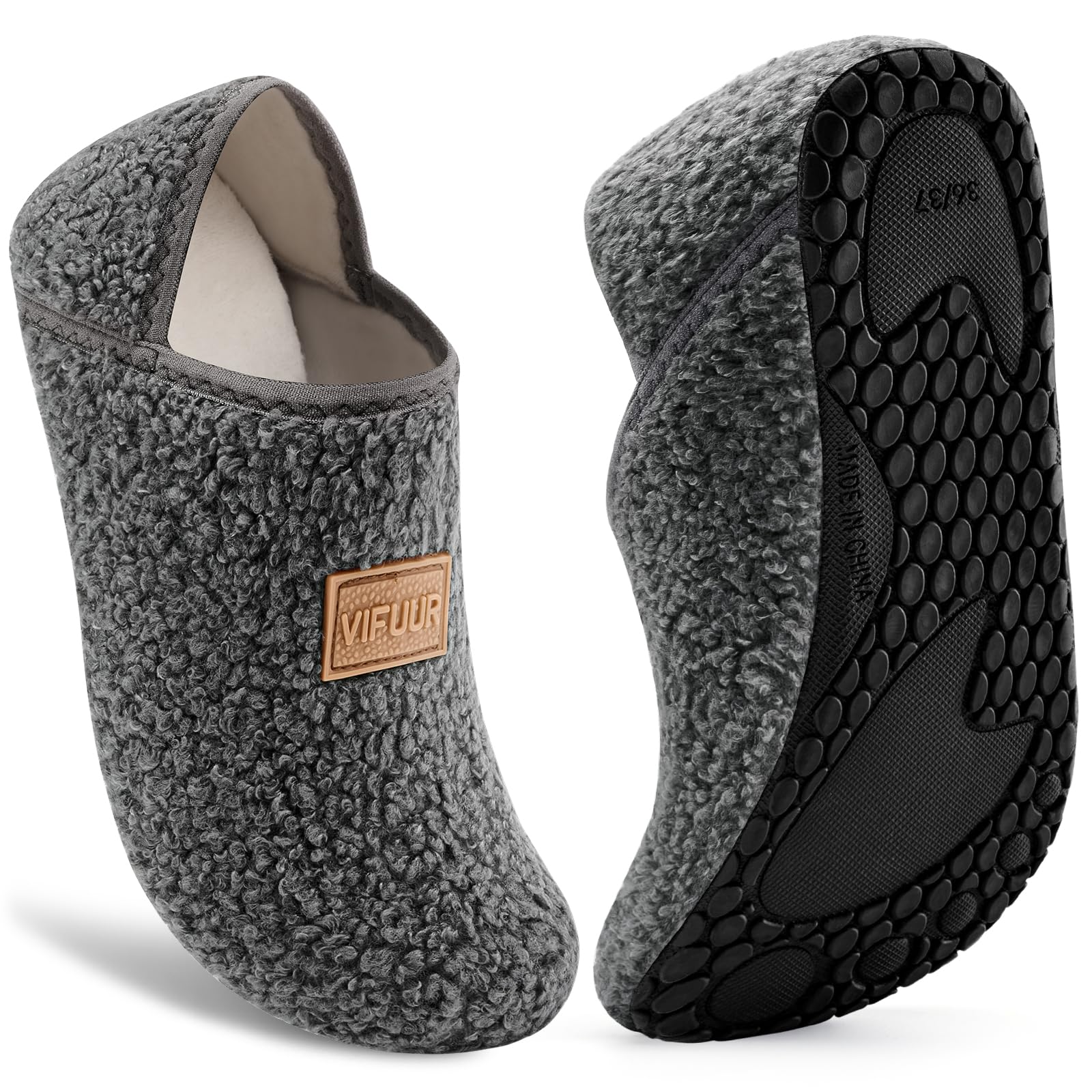 VIFUUR House Slippers for Women Men Slip on Indoor Barefoot Slipper Socks Fuzzy Cozy Sock Shoes for Home