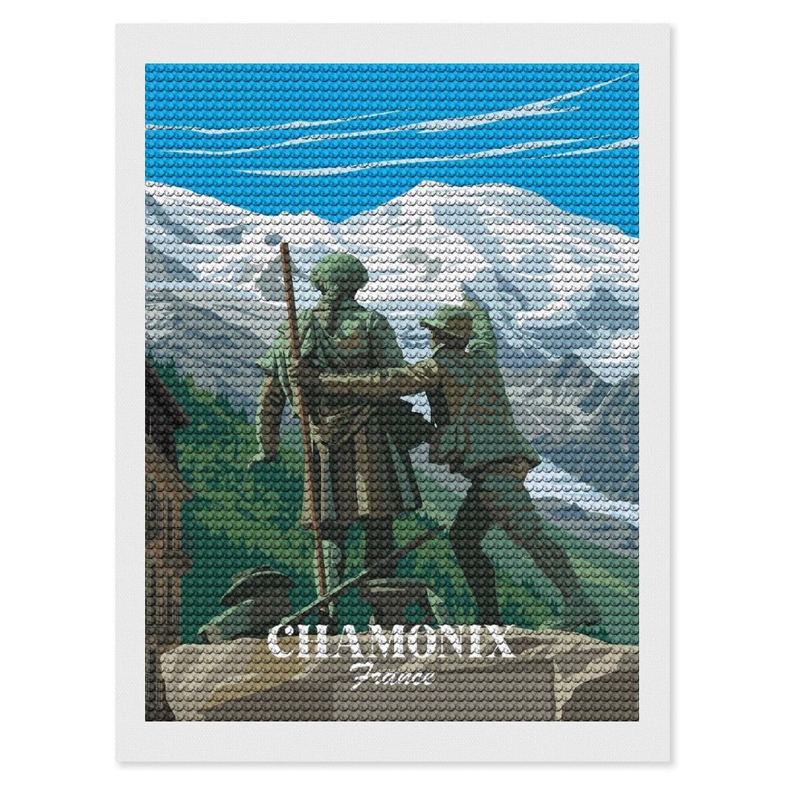 Junmoney Chamonix France DIY Diamond Art Canvas Kit 12"x16", Complete Accessories, Creative Leisure Activity, Home Wall Decor, Gift Idea