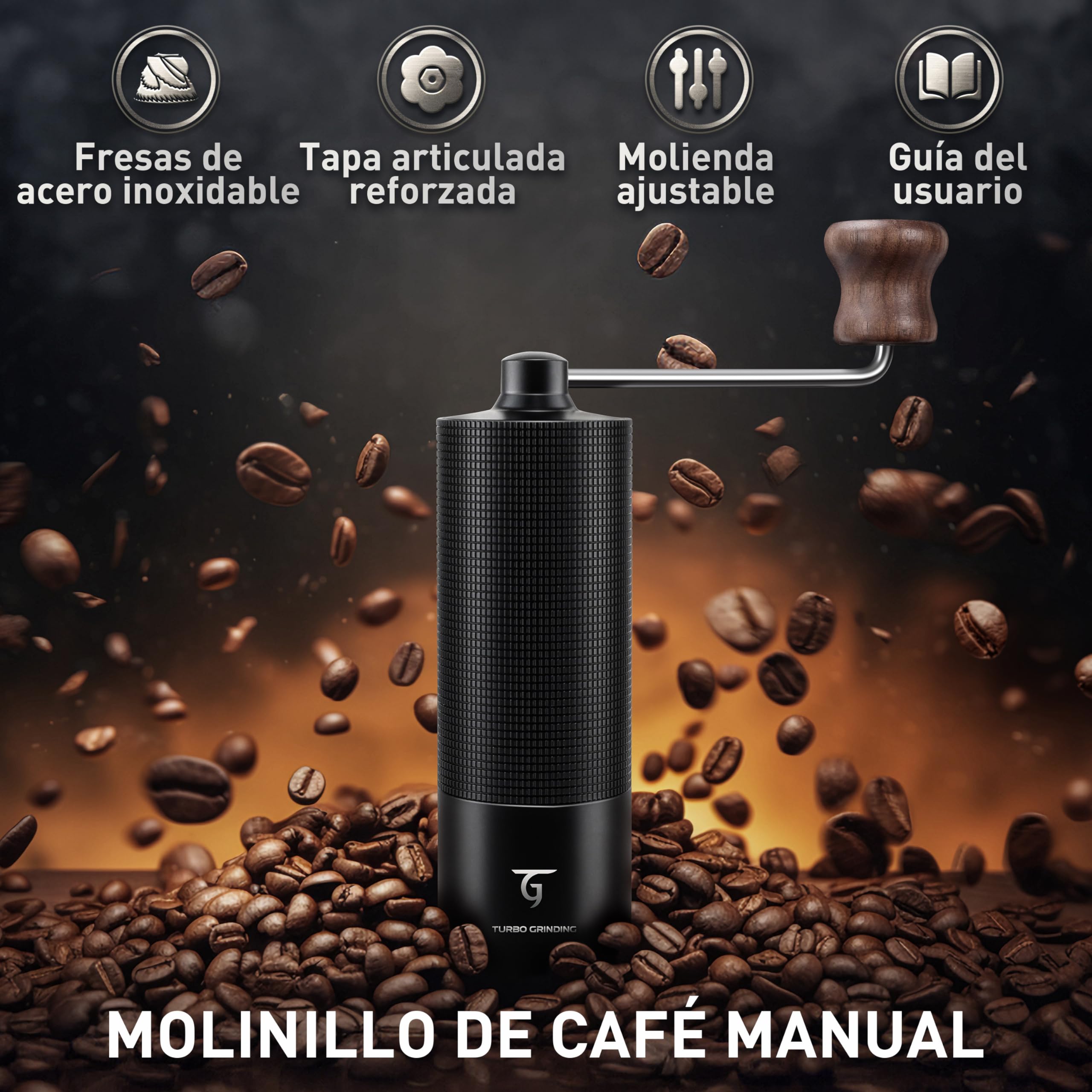 SUNYA Molinillo de Café Manual con Cónica de Acero Inoxidable incluye un Recetario de Café Molino de Cafe Portátil con Molido Preciso Ajustable, Negro (MCG-02 Negro)