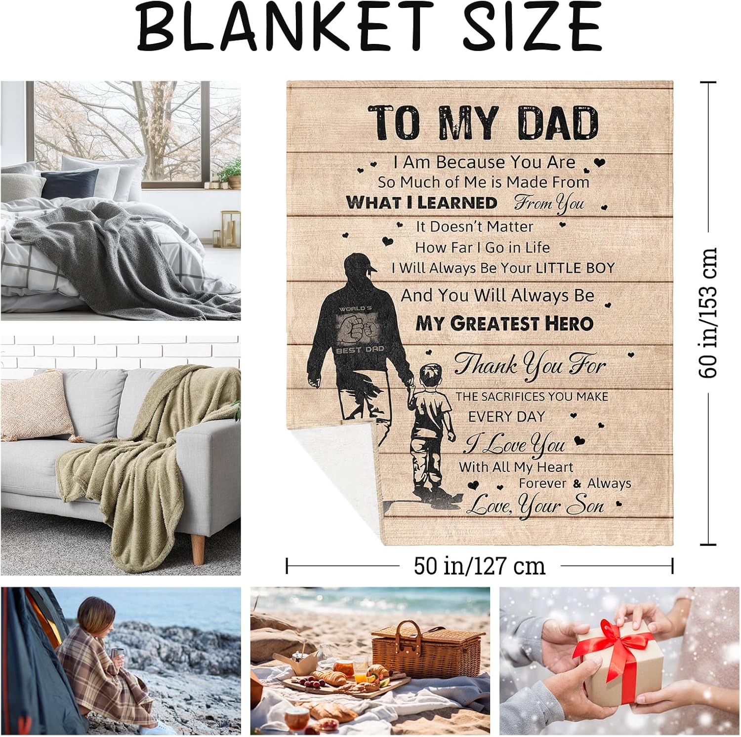 Dad Gifts from Son, Birthday Gifts for Dads Blanket 60"x50", Best Father Gift, Bonus Dad Gift Ideas for Father's Day Valentine's Day Anniversary Christmas, to My Dads Throw Blankets - Image 6