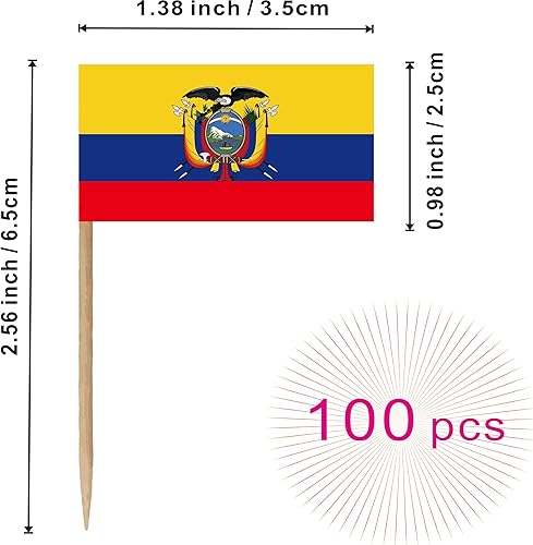 Miniatura 2 de Bandera ecuatoriana de palillo de dientes Ecuadoreño pequeño para cupcakes de frutas, decoración de palitos de alimentos, paquete de 100