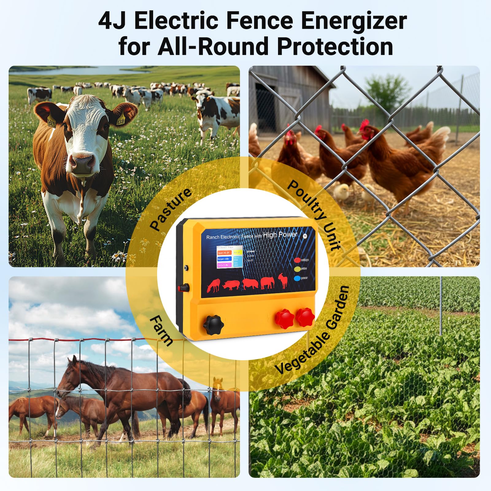 Valla eléctrica de 8-15 kV, potencia de 4 J, 30 km de alcance, 230 V/12 V de energía solar, IP67, alarma inteligente, valla eléctrica para animales de granja y defensa de depredadores