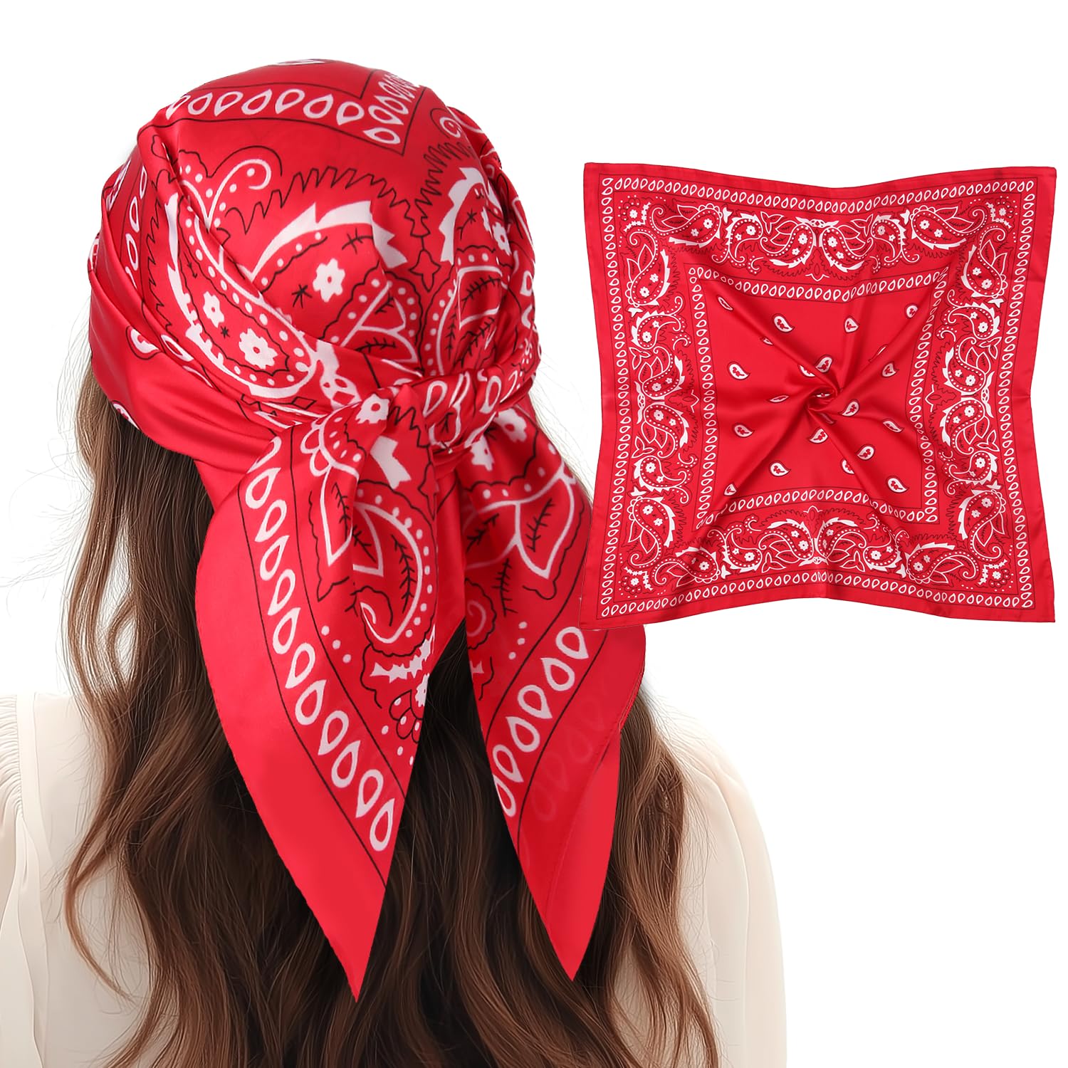 Zimocepuz Red Bandana, Women's Neck Scarf Red Headscarf Silk