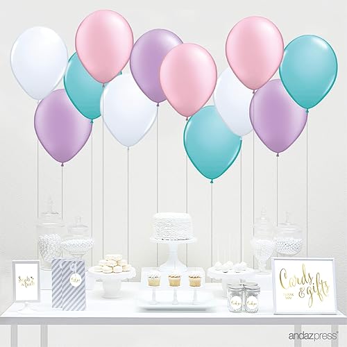 Miniatura 2 de Andaz Press Kit de fiesta de globos de 11 pulgadas con tarjetas doradas y letrero de regalo, paquete de 16, rosa rubor, lavanda, azul diamante,