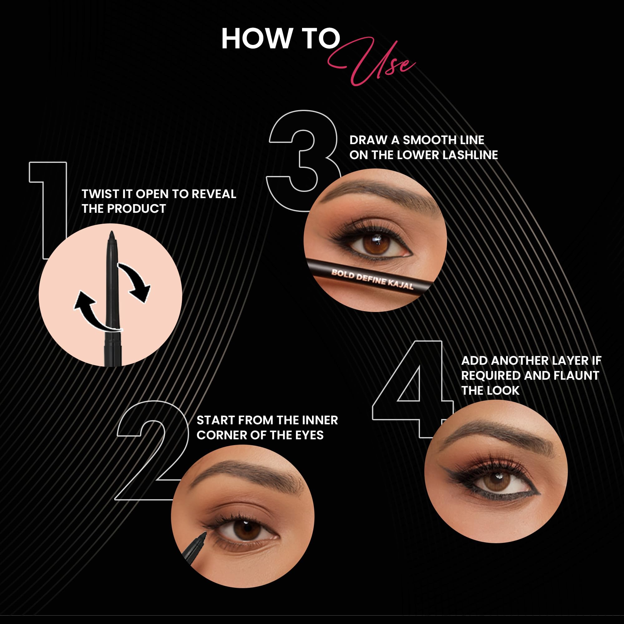 Parul Garg Pencil Beauty Bold Define Kajal|Smudge-Proof,Long-Lasting|Smooth Glide for Eyelid & Waterline|Dazzling Shine|Vegan & Cruelty-Free (Shimmer Bright,Pack of 4),Multicolor 3