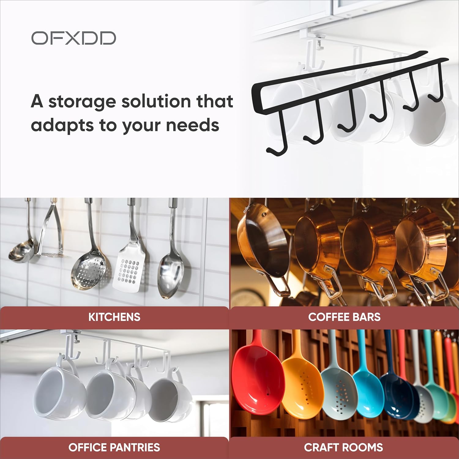 Hook Under Cabinet Hanger Rack - Hooks Under Shelf Mug Hanger/Holder - Tea, Сoffee Cup Hooks Under Cabinet - Hanger Rack for Kitchen, 3 Pcs image 3