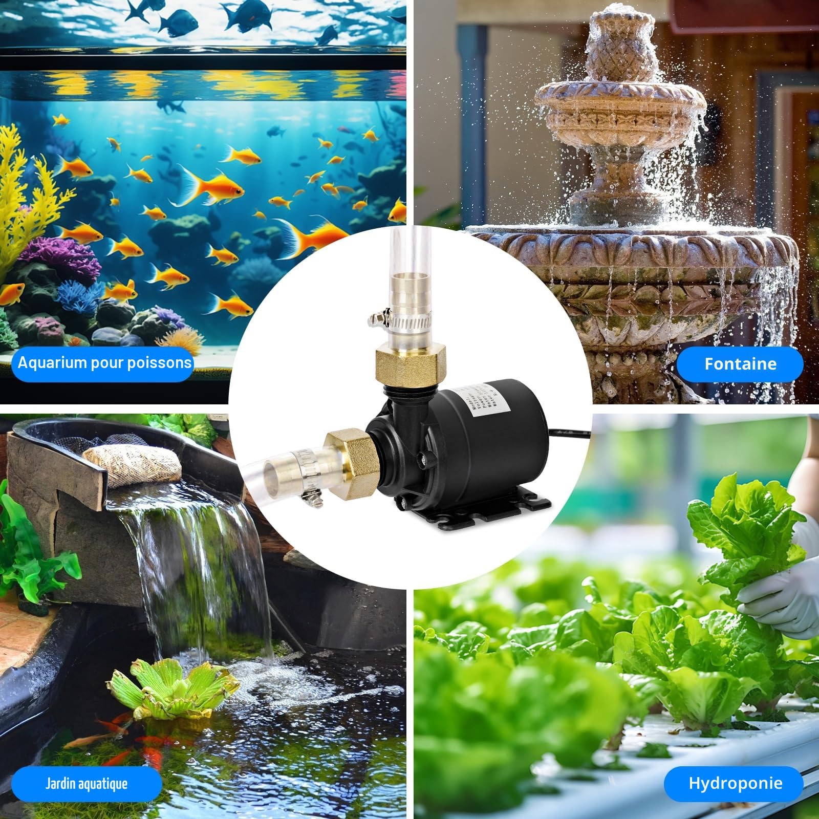 Pompe à Eau Submersible 19W, DC 12V, Pompe à Eau Ultra Silencieuse, 800 L/H, Pompe de Bassin Submersible, Métal, Classique, pour Bassin, Fontaine de Jardin, Aquarium