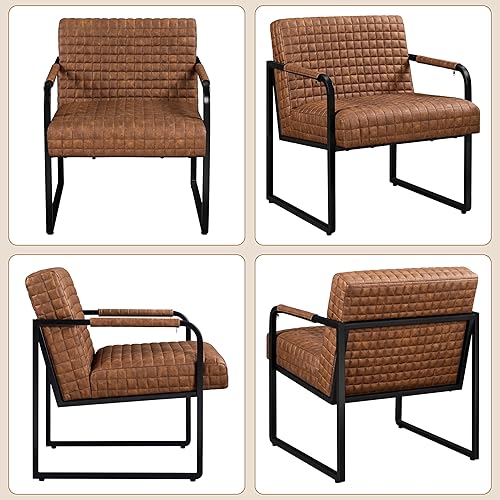 Miniatura 5 de Yaheetech Silla decorativa de piel sintética, sillón moderno con cojín de asiento ancho, marco de metal resistente y diseño copetudo para sala de