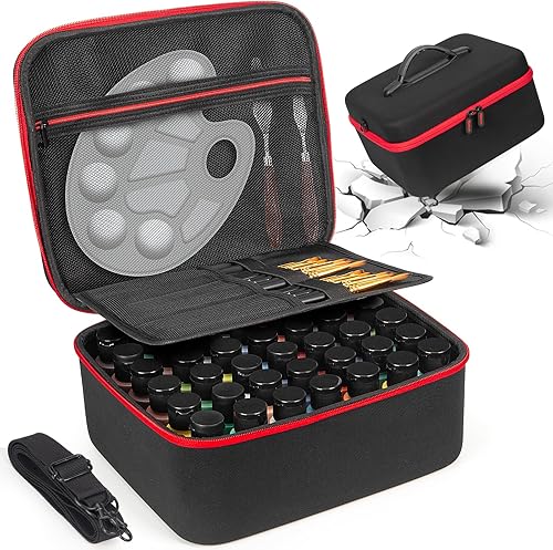 Miniatura 7 de Organizador de pintura acrílica para pintura acrílica de 2 onzas líquidas, estuche para pintura acrílica Apple Barrel con 10 pinceles de pintura,