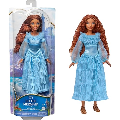 Mattel Disney The Little Mermaid Ariel Fashion Doll on Land Wearing Signature Blue Dress, Inspired by the Movie