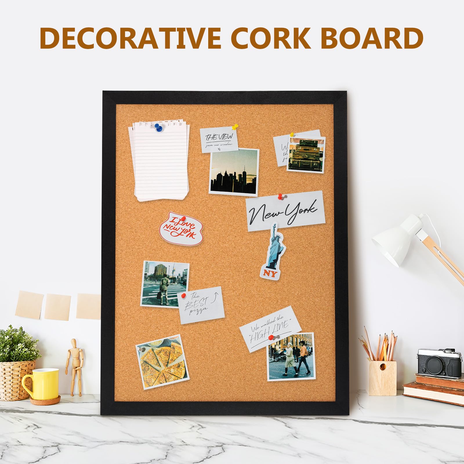 Dollar Boss Korktafel für die Wand, 91,4 x 61 cm, Pinnwand für die Wand mit schwarzem Holzrahmen, Bildanzeige, Pinnwand, breite Sichttafel für Büro, Zuhause, Schule, Zimmer, dekoratives Aufhängen, 10