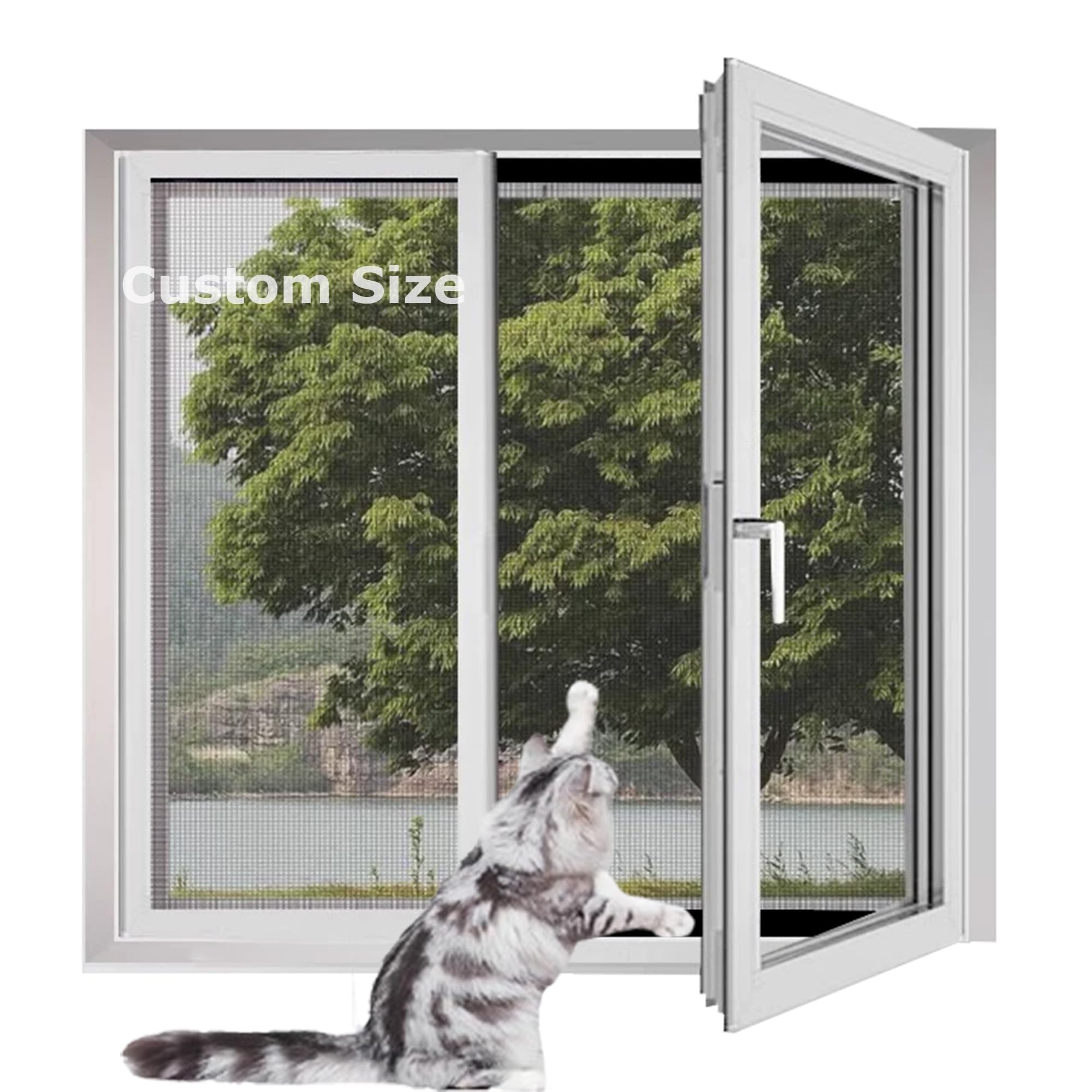 Xxiudee White/Black Custom Size Fly Screen For Windows, Window Guard Mesh Anti Mosquito,Fly Mosquito Net, Self-Adhesive Insect Mesh, Cat Protection Netting, Balcony Cat Safety Net
