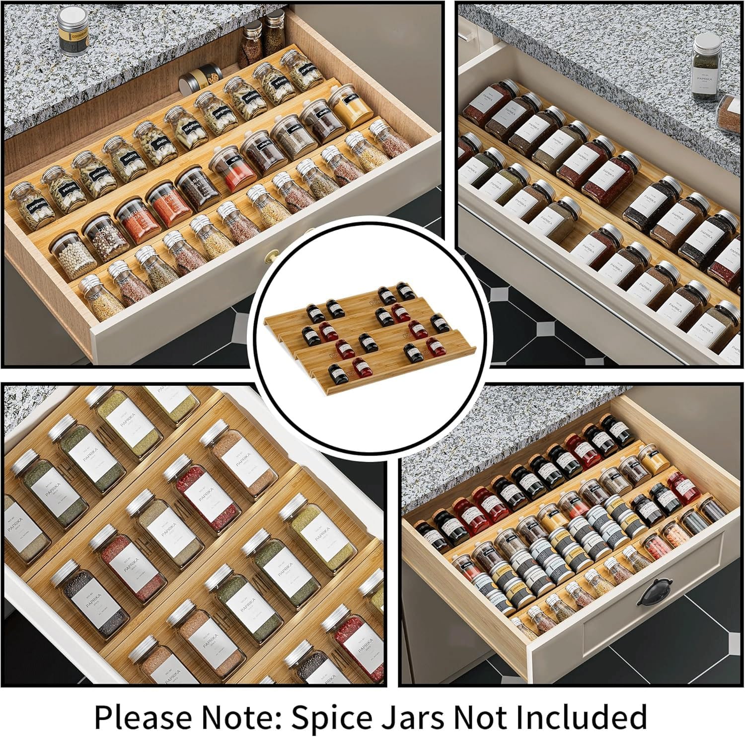 Organizador De Cajón De Especias - Bandeja De Especias De Bambú De Cuatro Niveles - Adecuado Para Cajones De Gabinetes Y Encimeras - Almacenamiento Multifuncional (8pcs)
