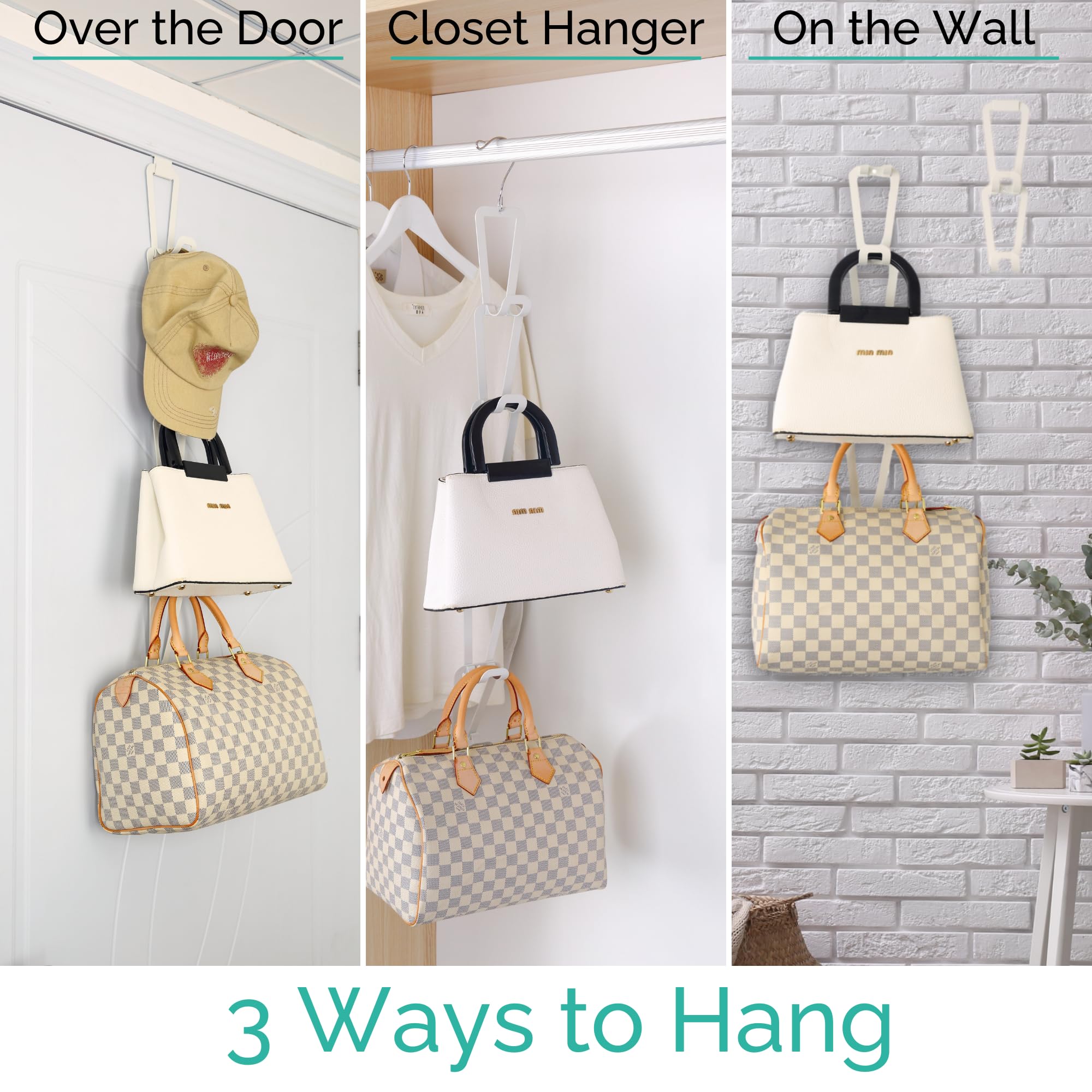 Organizador de bolso elegante y funcional para pared, organizador de bolsos sobre la puerta, estante versátil para colgar en la pared, ideal para uso doméstico u oficina, accesorios adicionales para 6