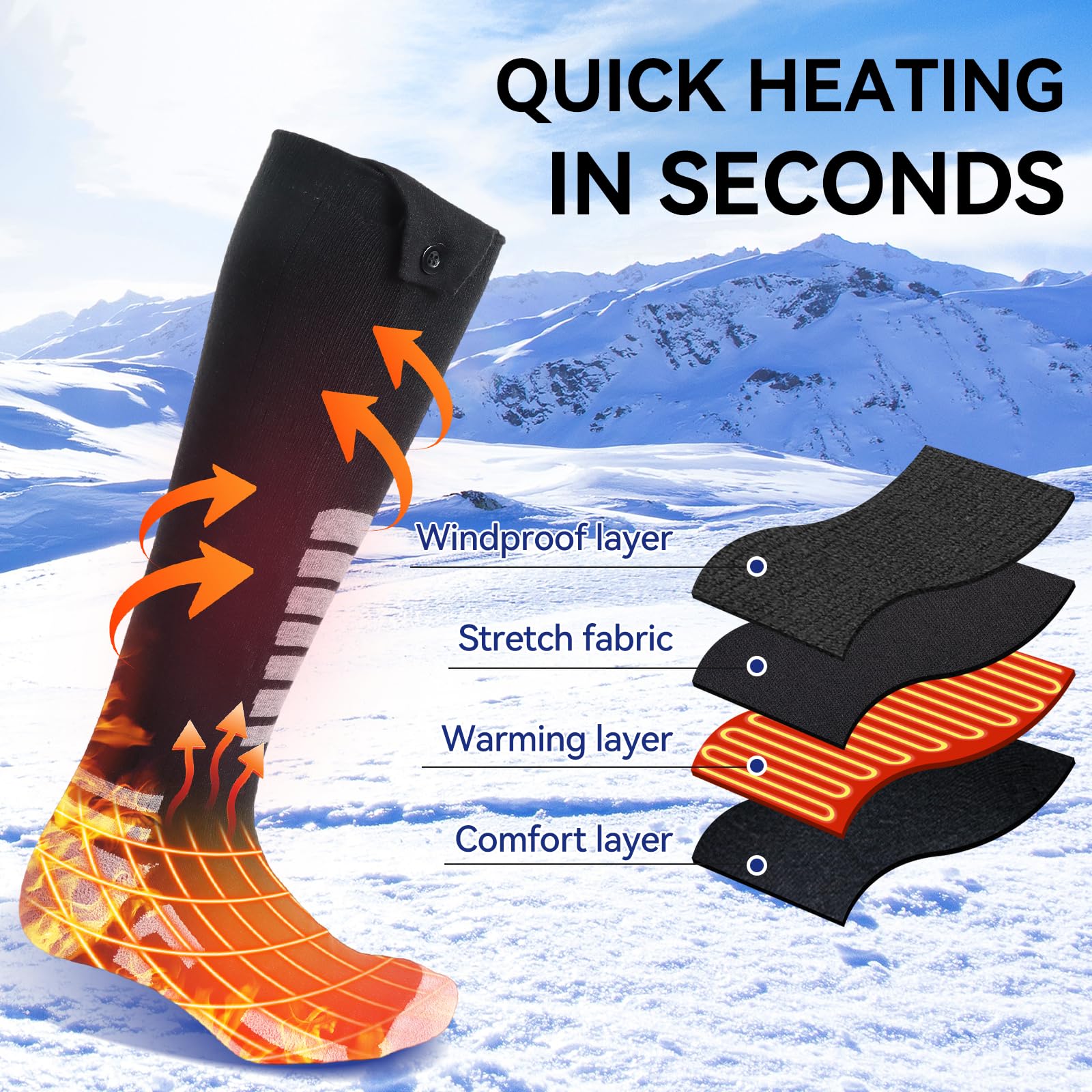 Calzini Riscaldanti Elettrici Ninonly Ricaricabili – 4 Temperature Con App, Batteria 5000mAh, Per Sci E Attività Invernali