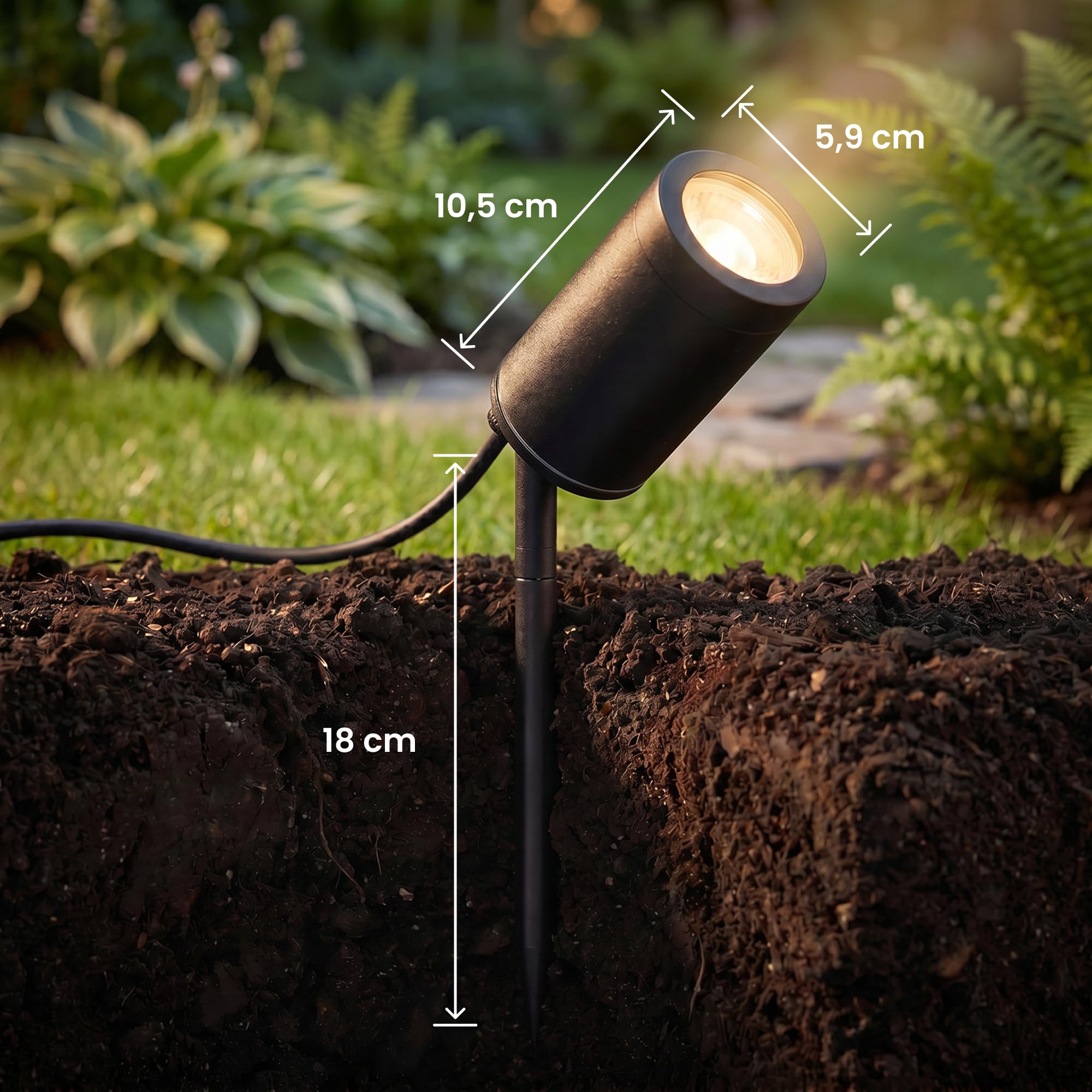 Lambado Premium LED Gartenstrahler mit Erdspieß 5W GU10 warmweiss schwarz wasserfest IP67 schwenkbar 1,5m Kabel