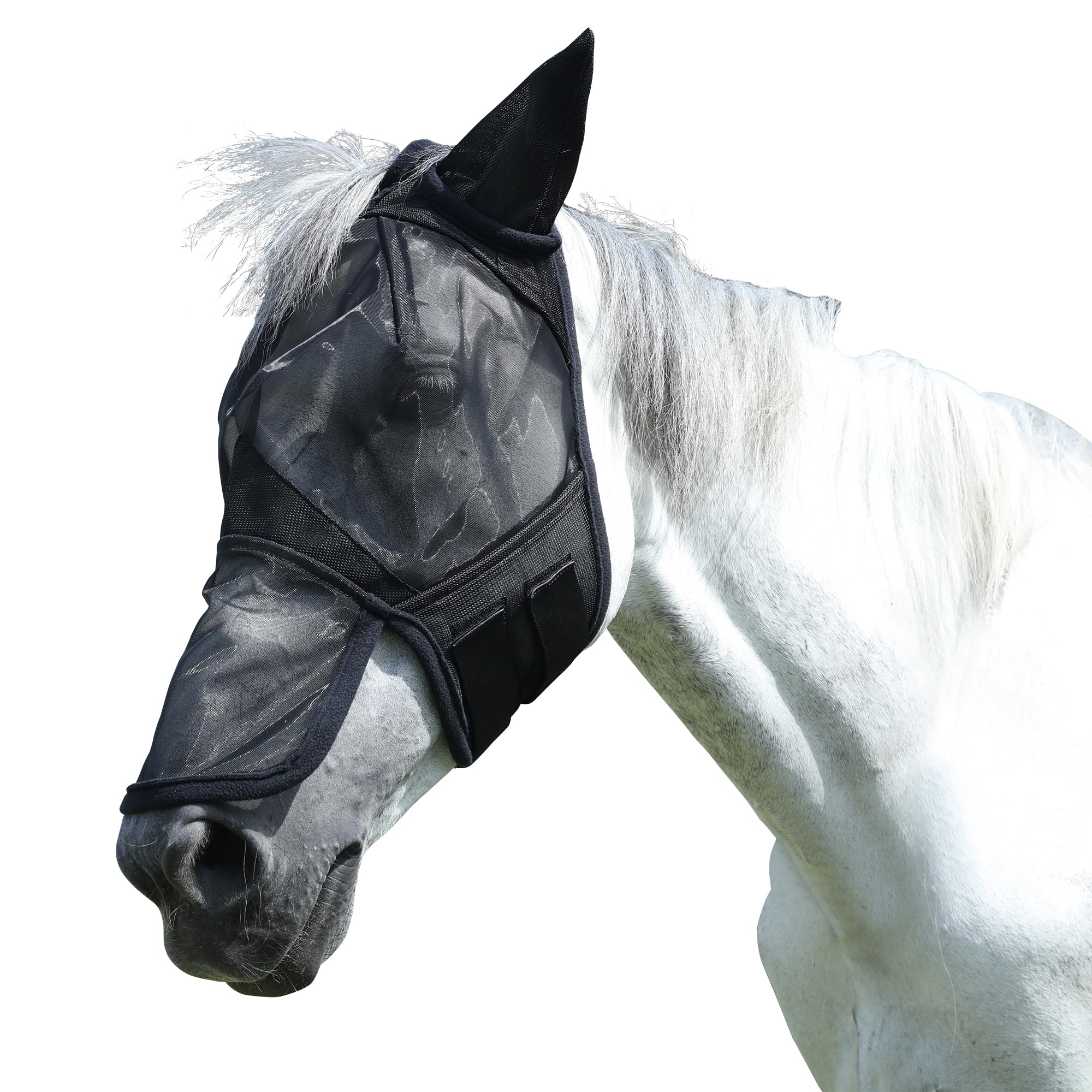 Leberna Horse Fly Mask with Ears and Nose Cover(Black, Cob)