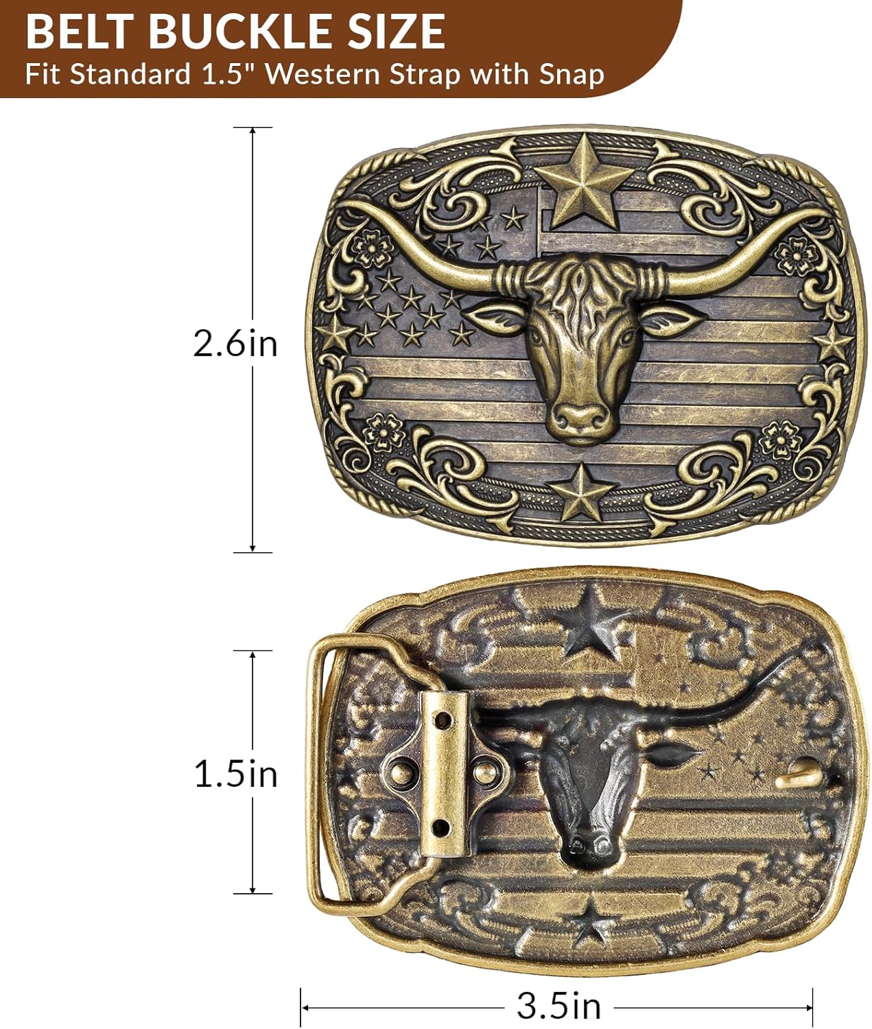 SANSTHS Western Belt Buckle for Men Women, Cowgirl Cowboy Belt Buckles Rodeo Horse Rider, Longhorn Bull, Texas Poker Card - Image 3