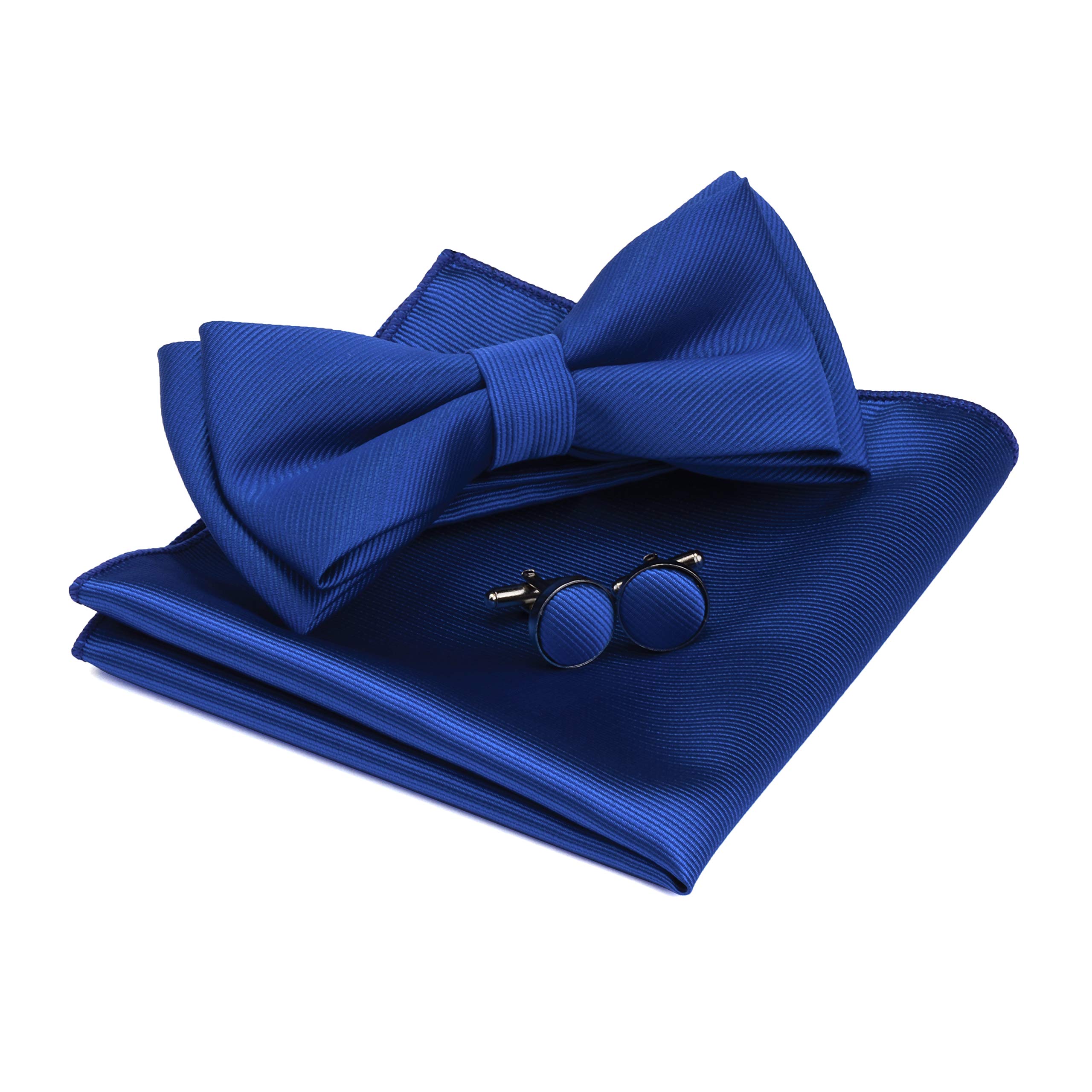 Gusleson Men's Royal Blue Formal Bow Tie For Wedding Pre-Tied Bowtie And Pocket Square Cufflink Sets (Uk0577-07)
