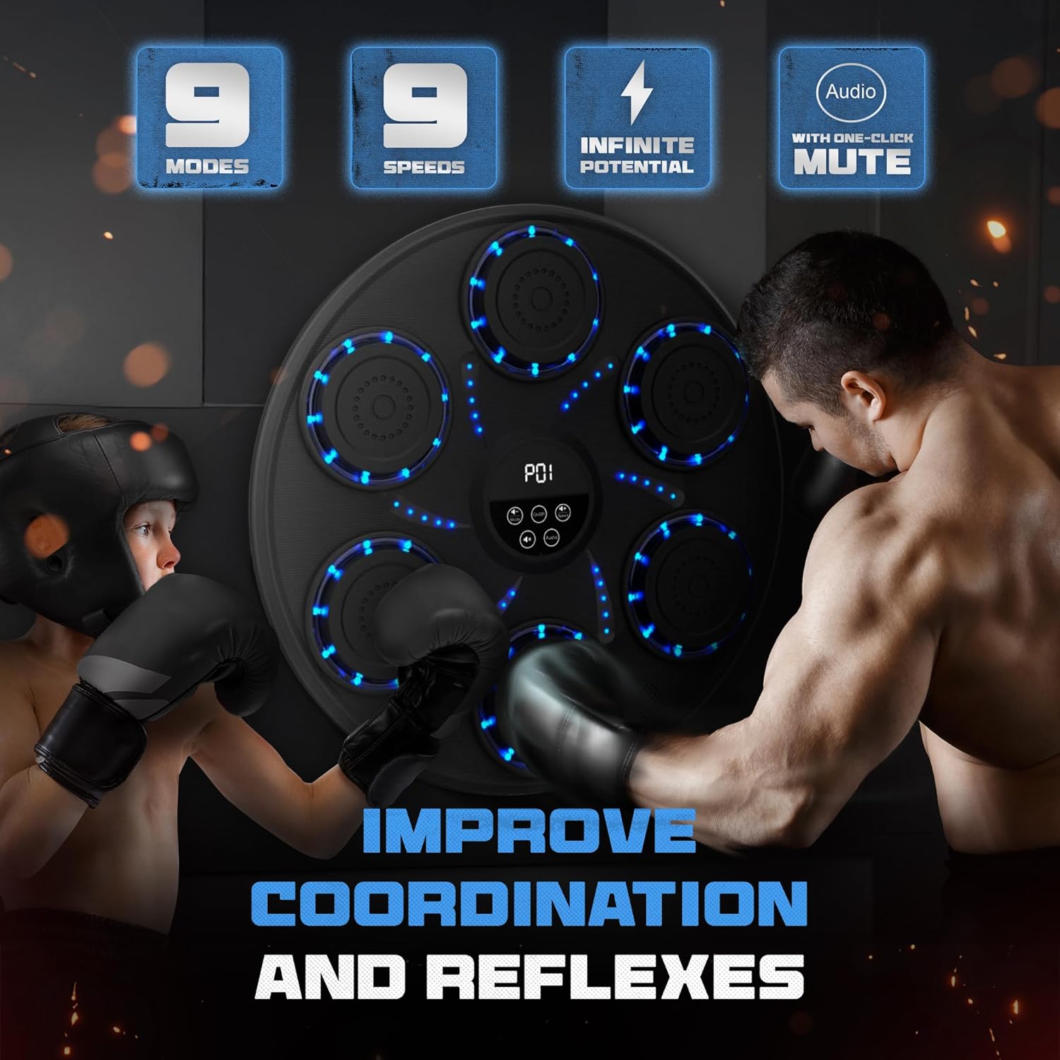 Music Boxing Machine for Adults and Kids, Wall-Mounted Music Punching Machine Exercise Equipment with Boxing Gloves, Fitness Equipment with Bluetooth and LED Display, Family Fun for All