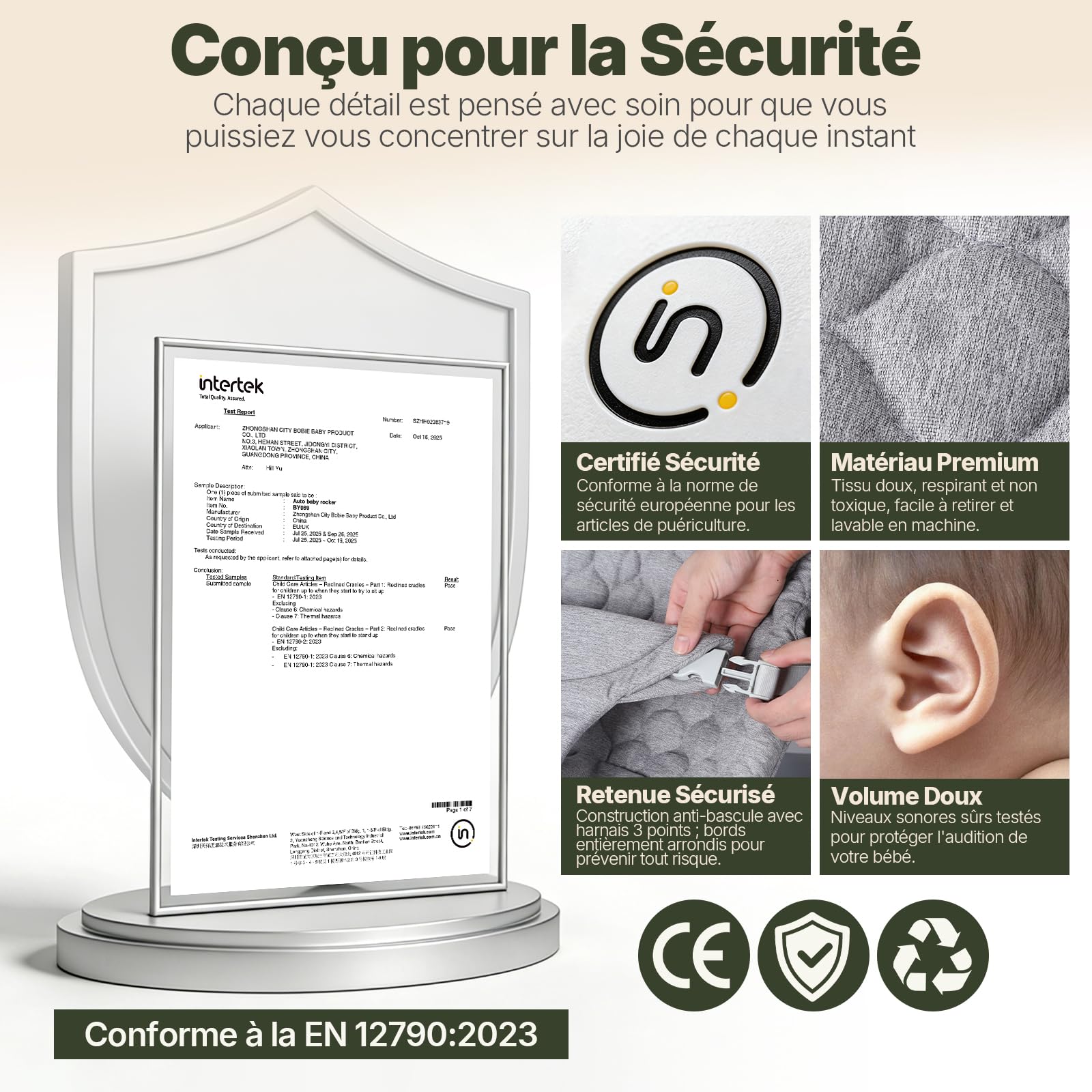Transat Bebe Electrique, Balancelle Bebe Electrique Evolutif avec Capteur de Tapotement, 3 Vitesses & Panneau Tactile, 2 Modes Minuterie (30/60 Min), 8 Berceuses, 0-12 Mois, à 18 kg, Gris Perle