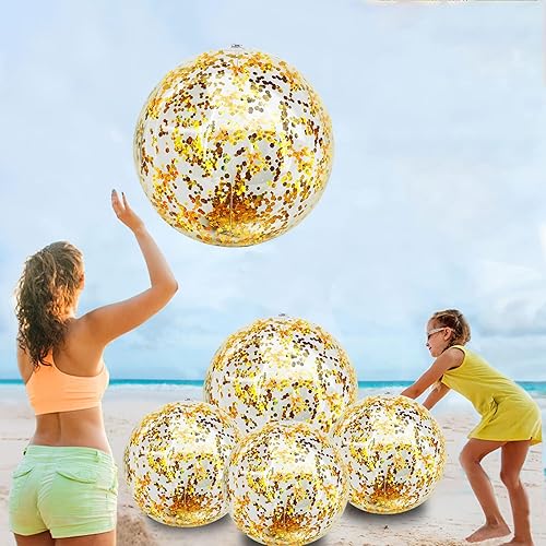 Miniatura 1 de TURNMEON Paquete de 5 bolas de playa de lentejuelas de 24 pulgadas, 16 pulgadas, juguetes de piscina, bolas gigantes de confeti con purpurina,