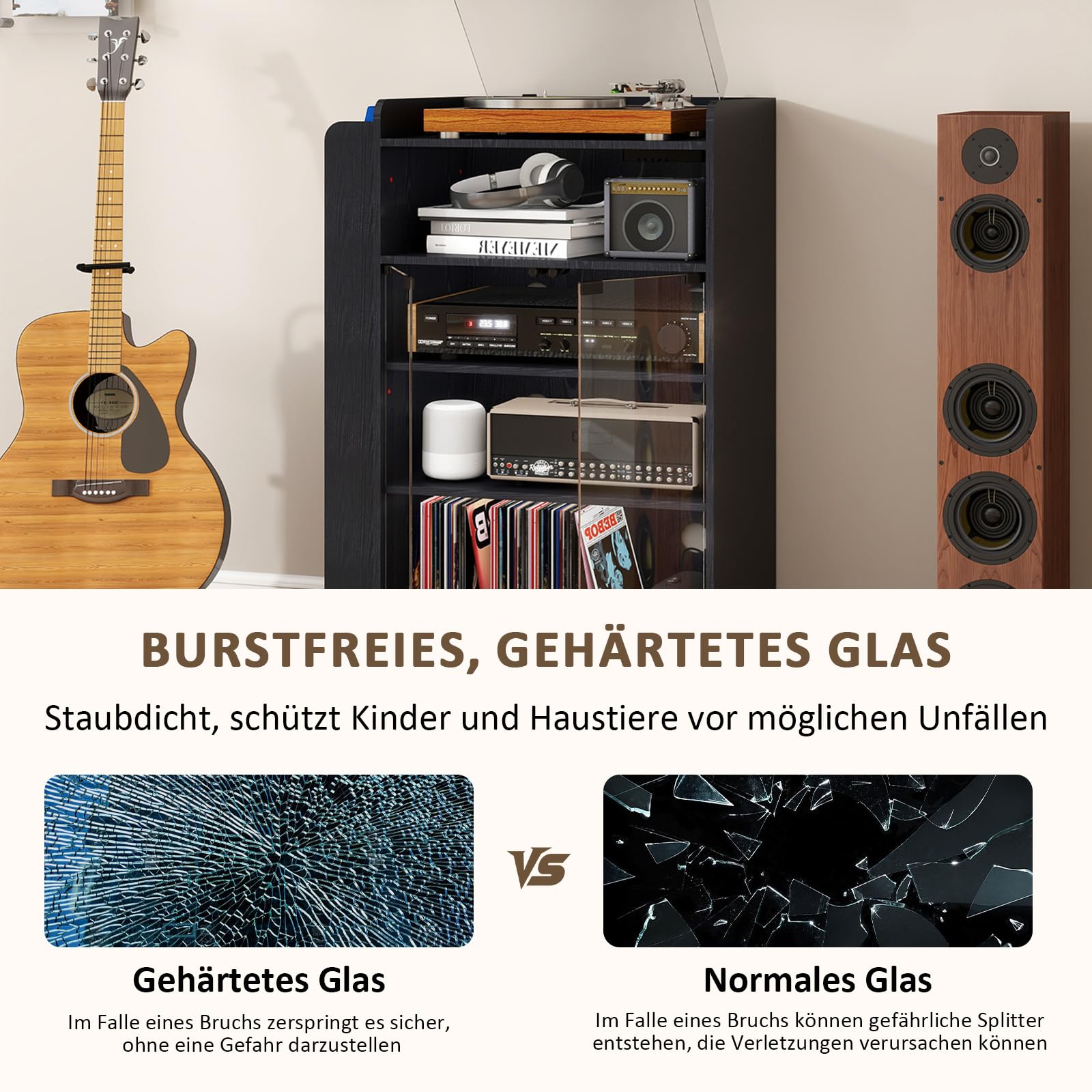 YU YUSING HiFi Rack mit Steckdosenleisten LED-Leuchten4 Ebenen mit Rädern