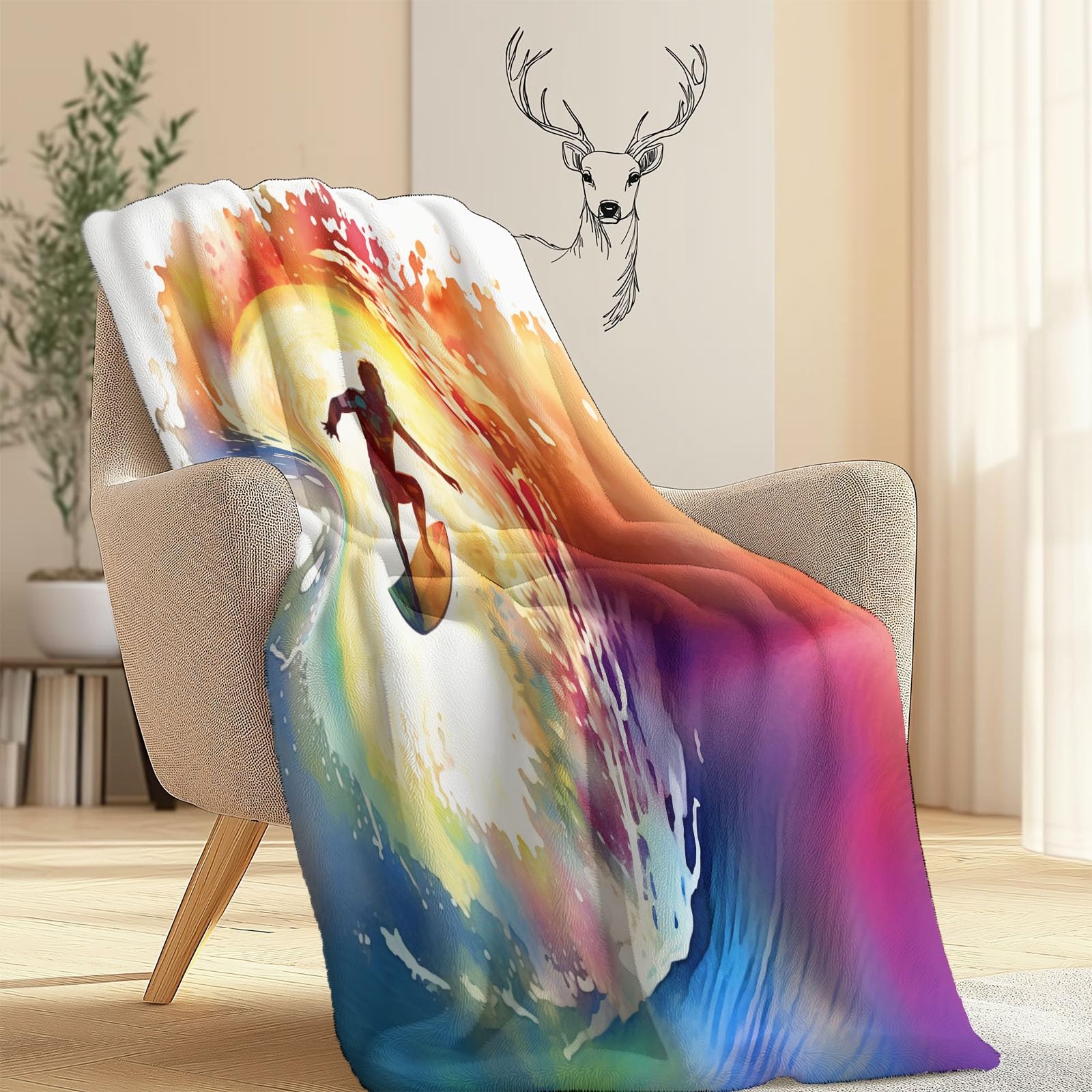 Acuarela Espacio Movimiento Manta gruesaBlanco - Cálida, Suave y esponjosa,220 x 240 cm Mantas de Invierno Suaves y esponjosas para Usar como Manta de sofá o sillón